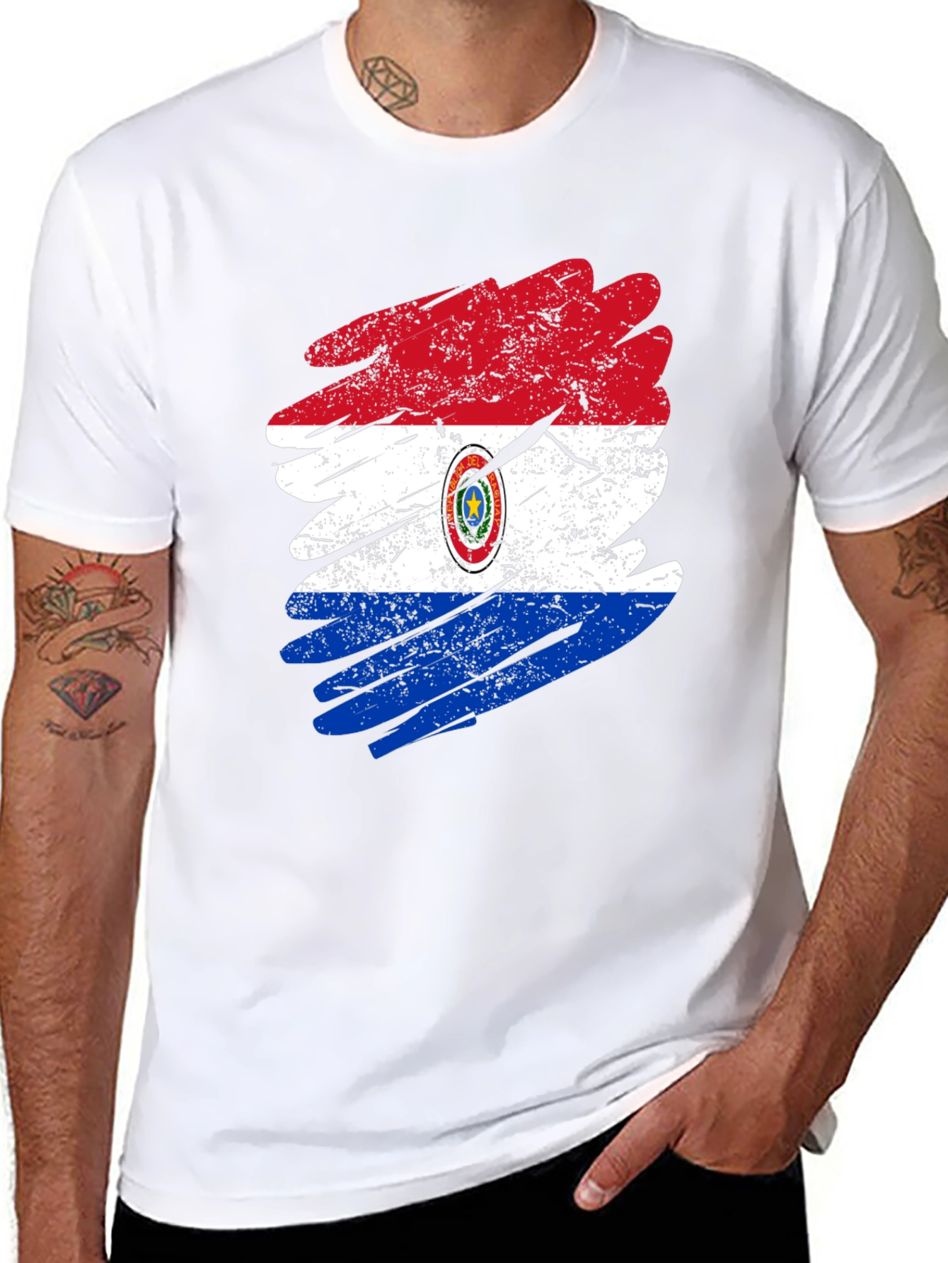 Paraguay Flag Grunge Style Mens Black T-Shirt