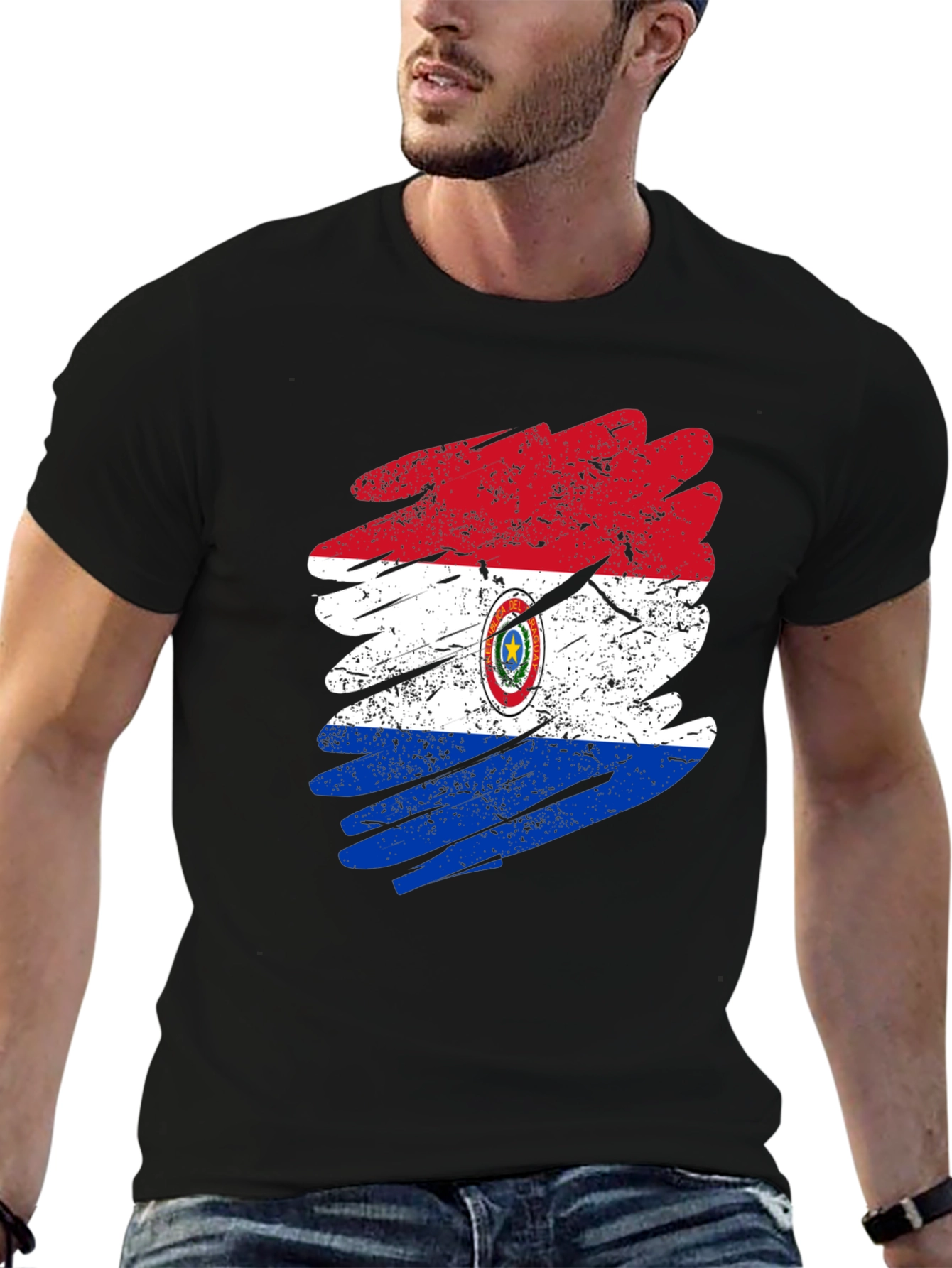 Paraguay Flag Grunge Style Mens Black T-Shirt