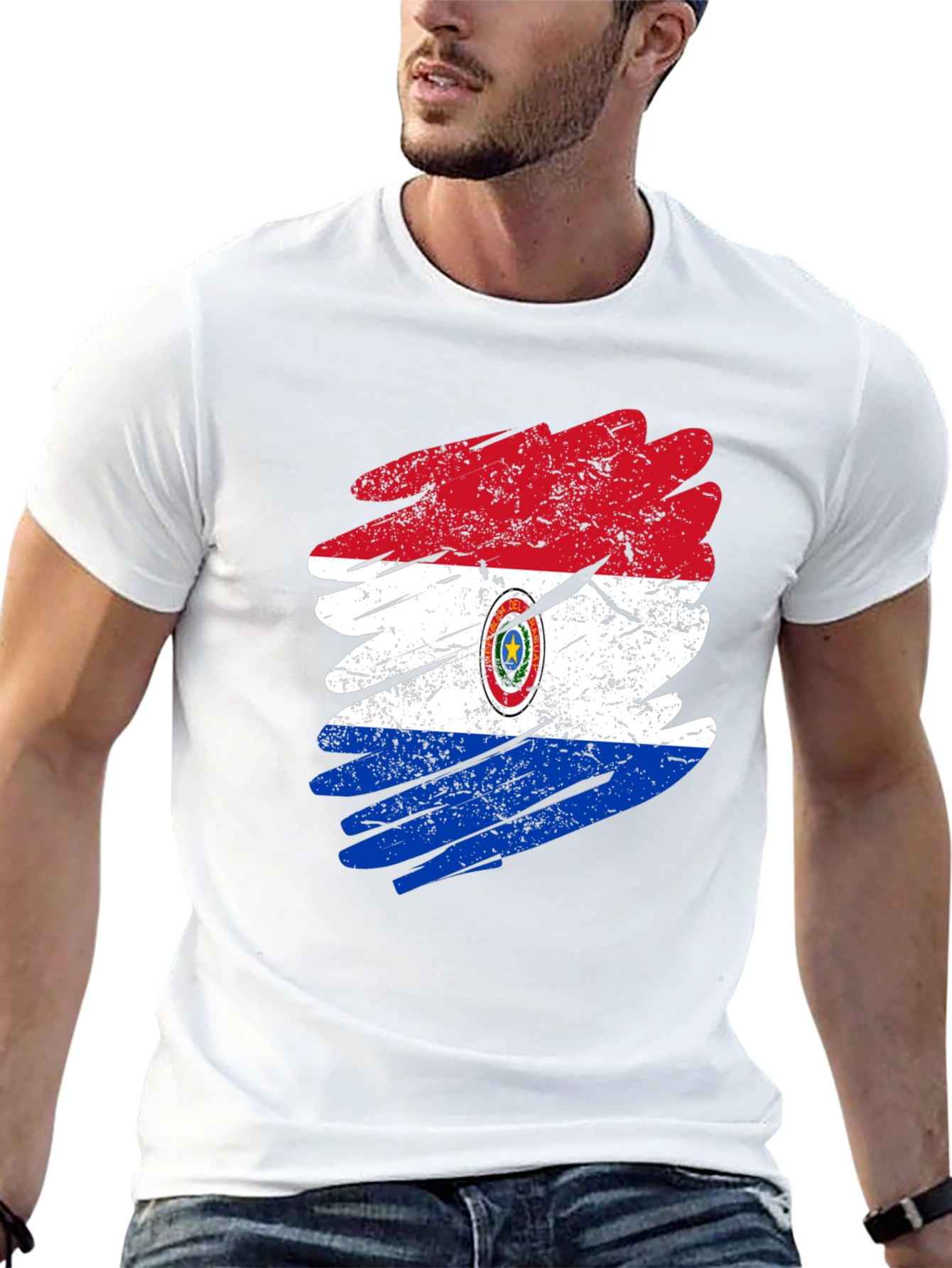 Paraguay Flag Grunge Style Mens Black T-Shirt