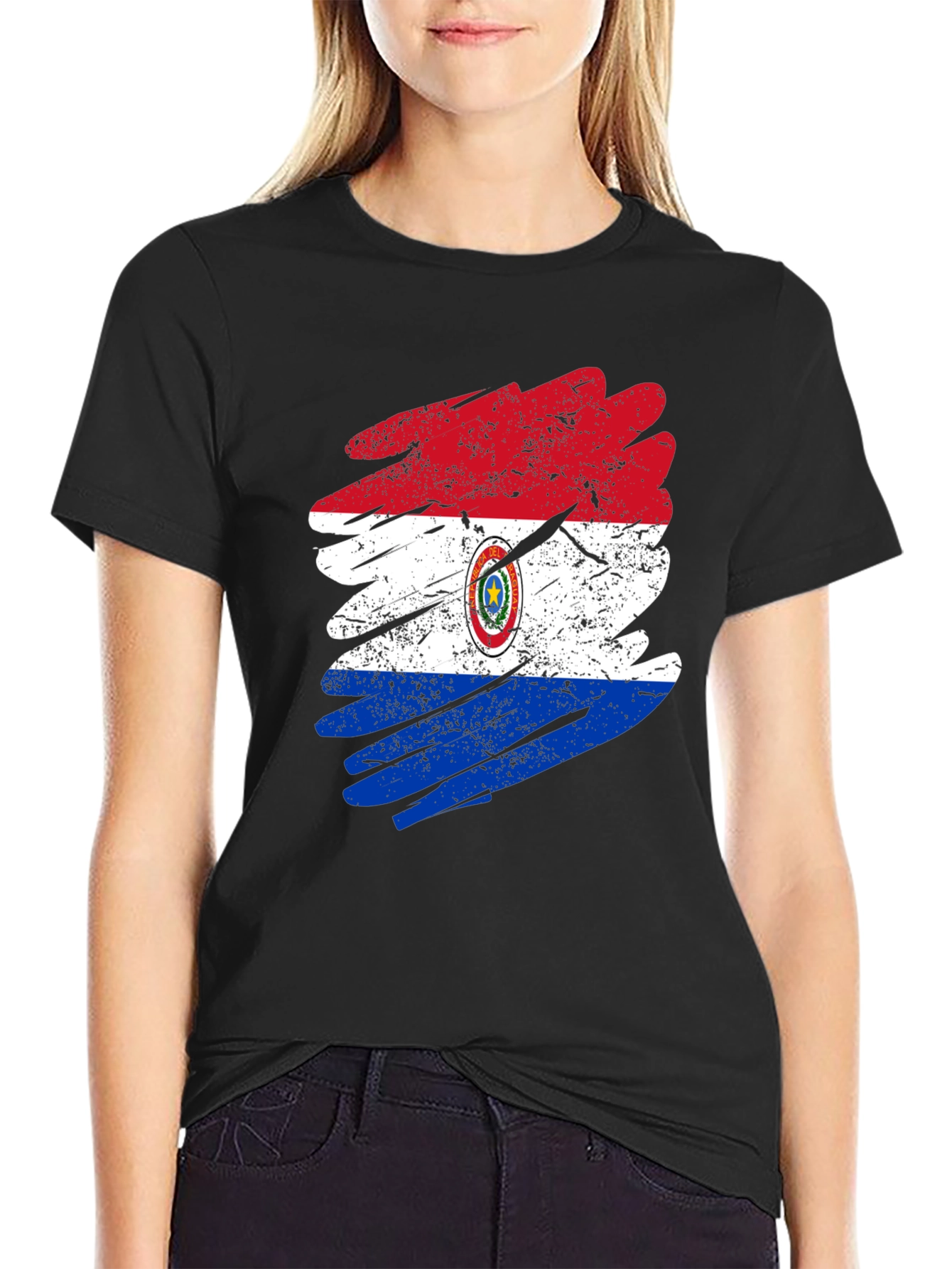 Paraguay Flag Grunge Style Mens Black T-Shirt