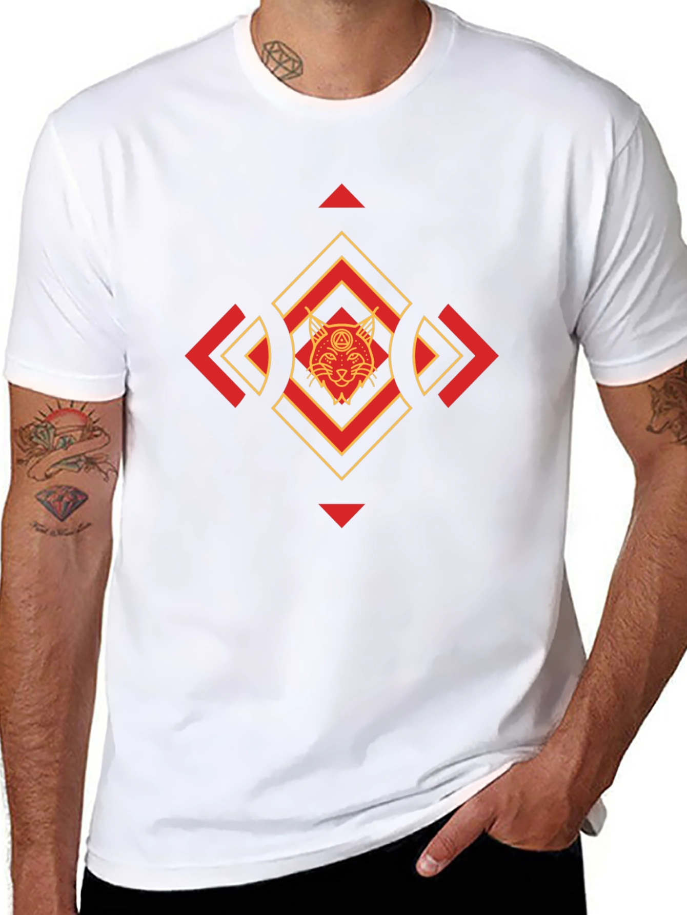 Geometric Cat Graphic Tee - Cool & Stylish