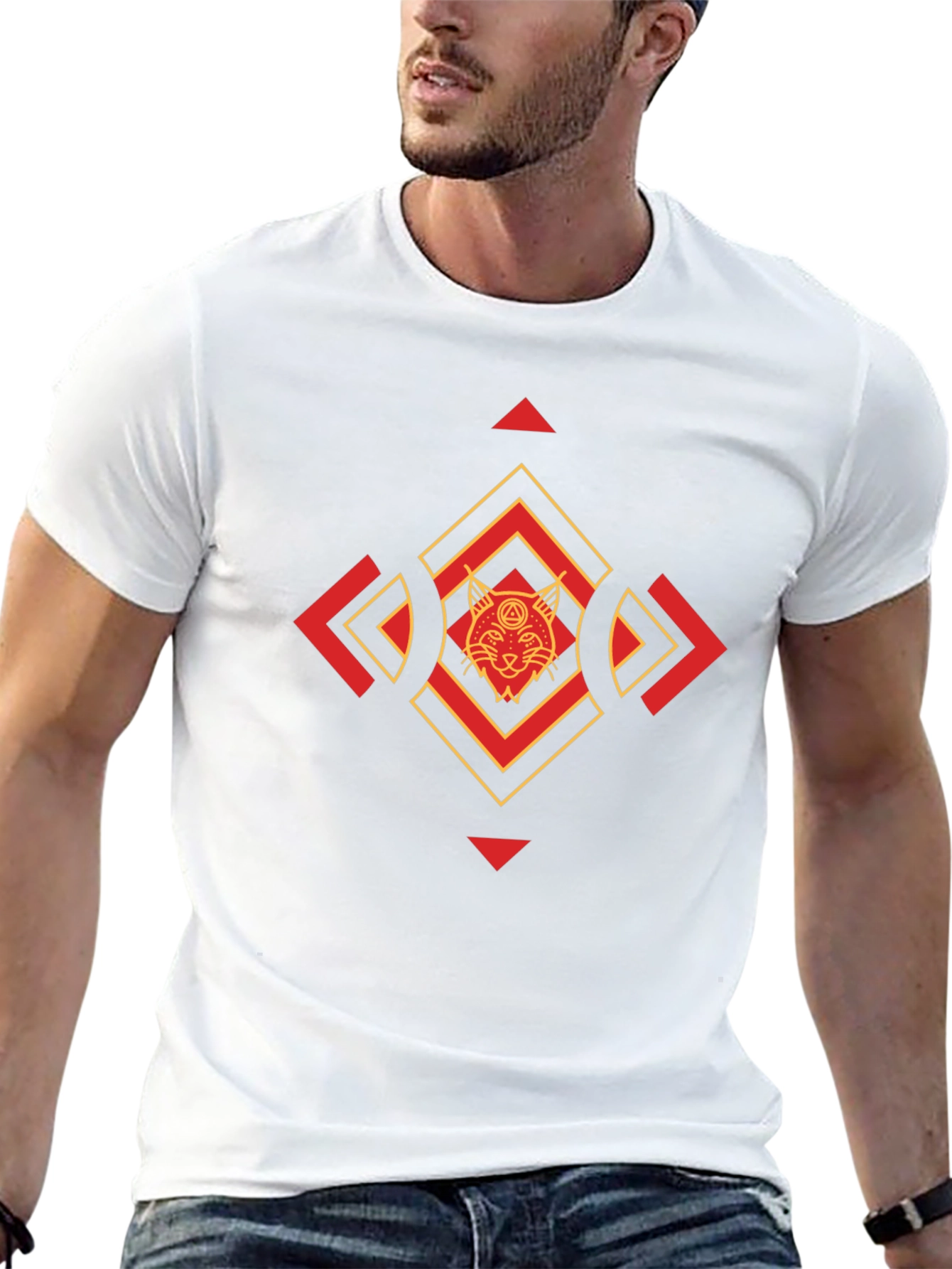Geometric Cat Graphic Tee - Cool & Stylish