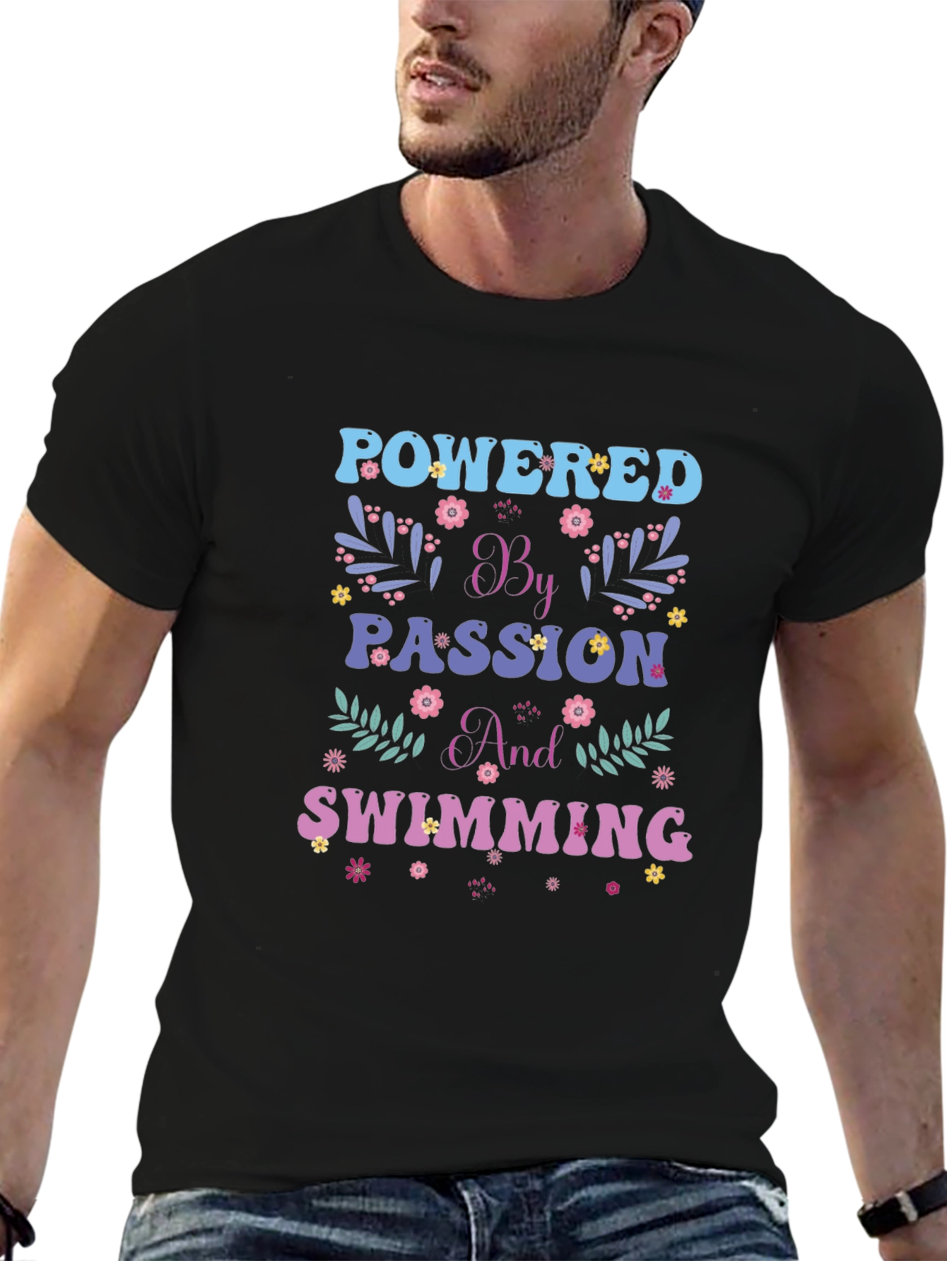 Powered by Passion and Swimming Graphic Tee