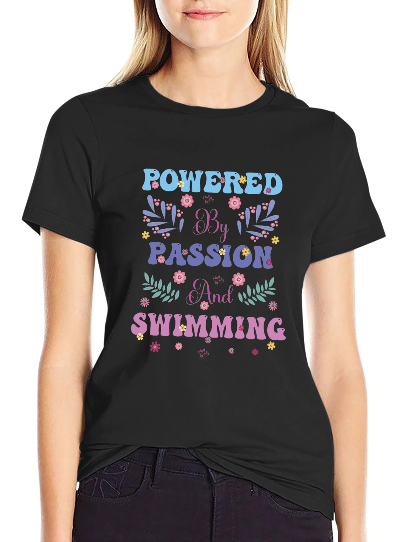 Powered by Passion and Swimming Graphic Tee