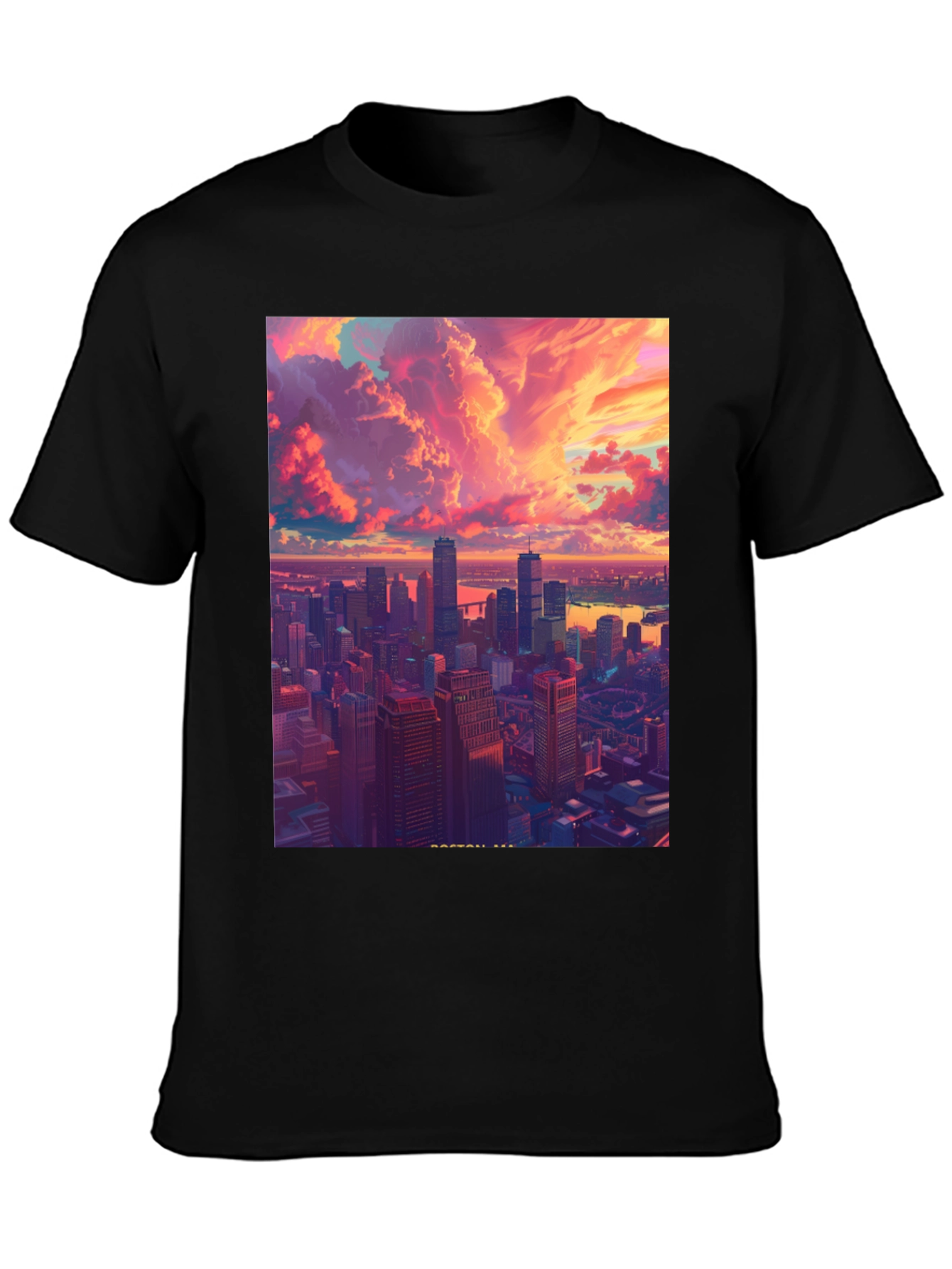 Cityscape Graphic Tee - Modern Art Black T-Shirt