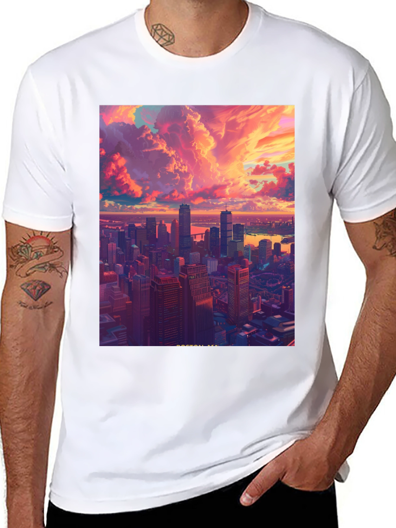 Cityscape Graphic Tee - Modern Art Black T-Shirt