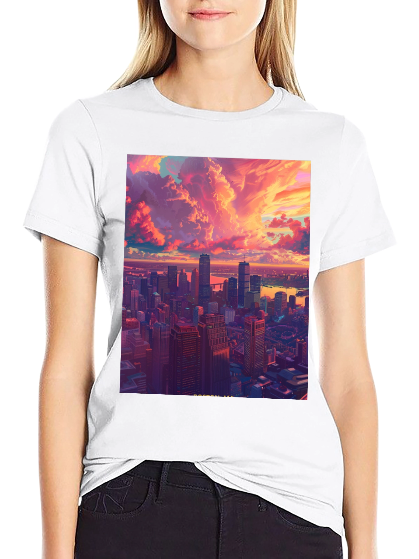 Cityscape Graphic Tee - Modern Art Black T-Shirt