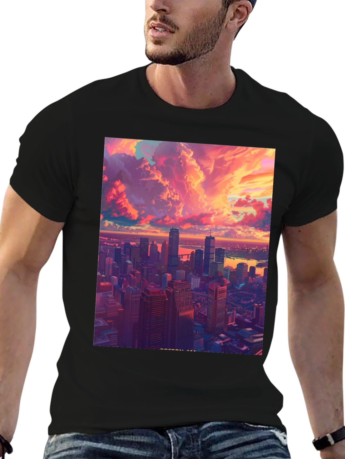 Cityscape Graphic Tee - Modern Art Black T-Shirt