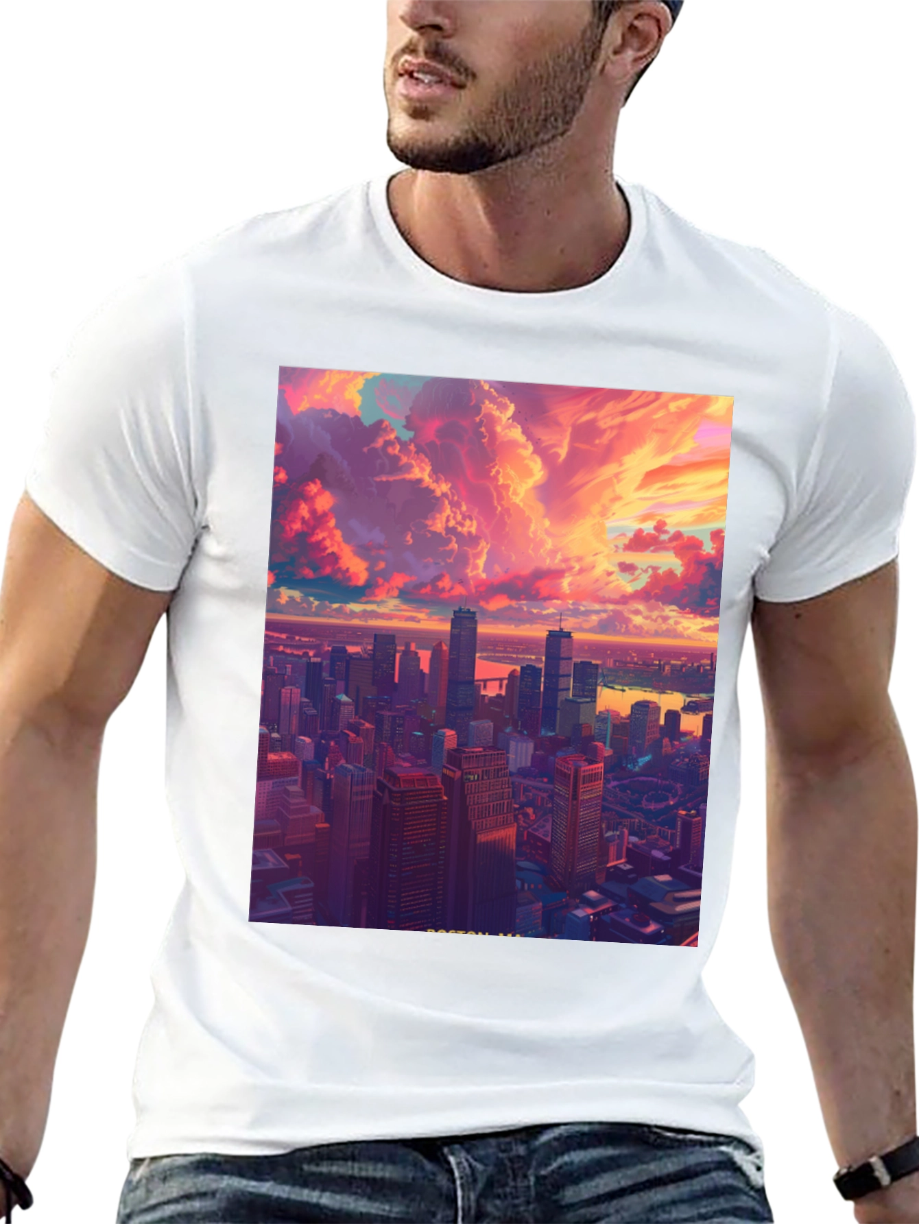 Cityscape Graphic Tee - Modern Art Black T-Shirt