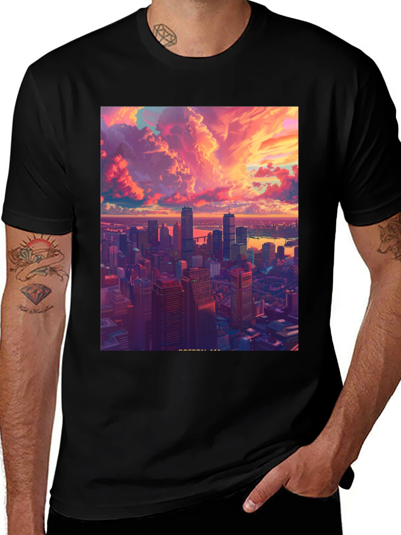 Cityscape Graphic Tee - Modern Art Black T-Shirt