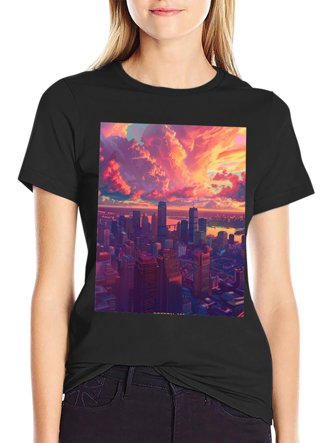 Cityscape Graphic Tee - Modern Art Black T-Shirt