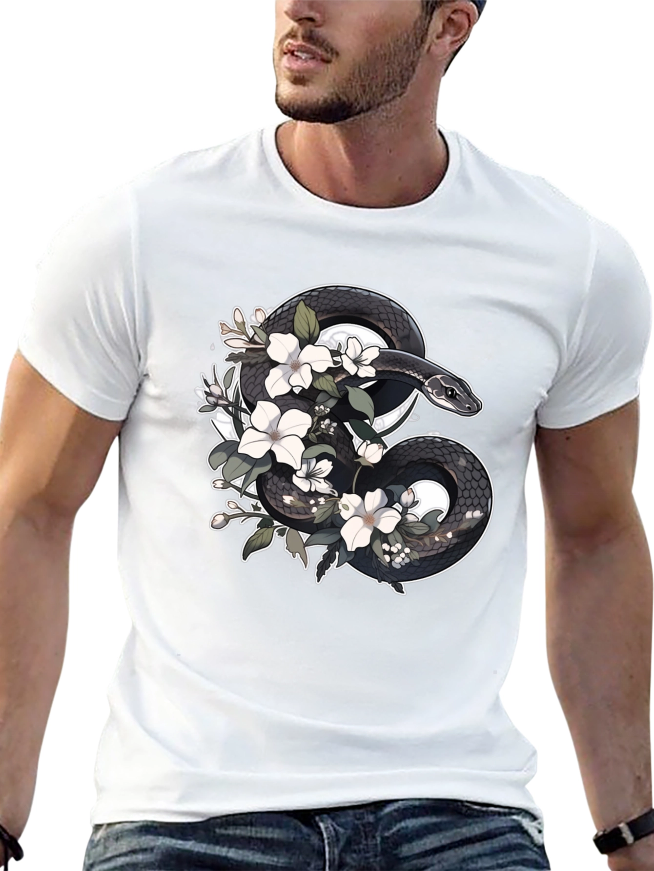 Floral Snake T-Shirt - Unique Graphic Tee