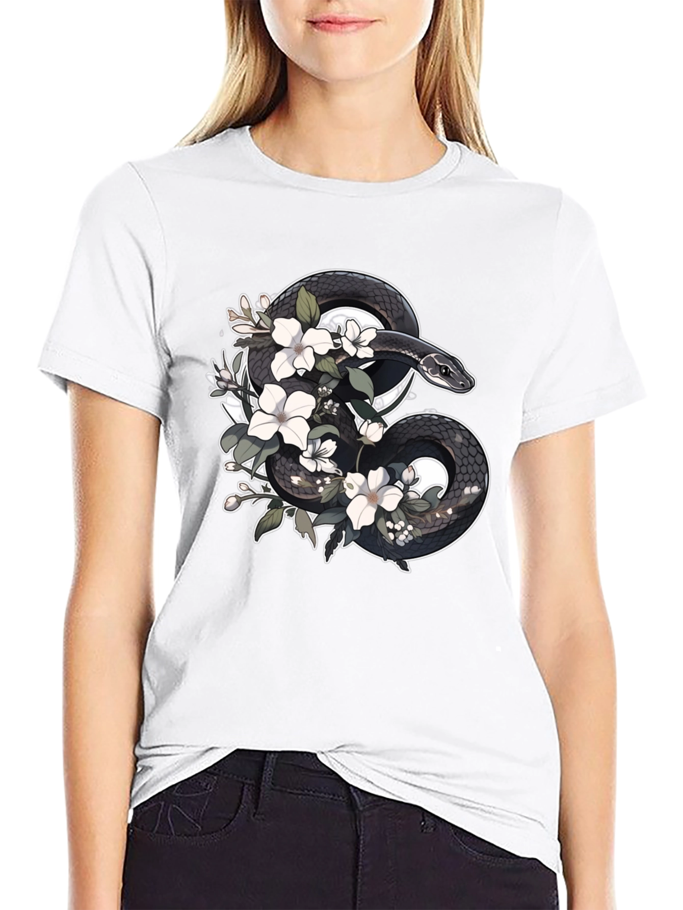 Floral Snake T-Shirt - Unique Graphic Tee