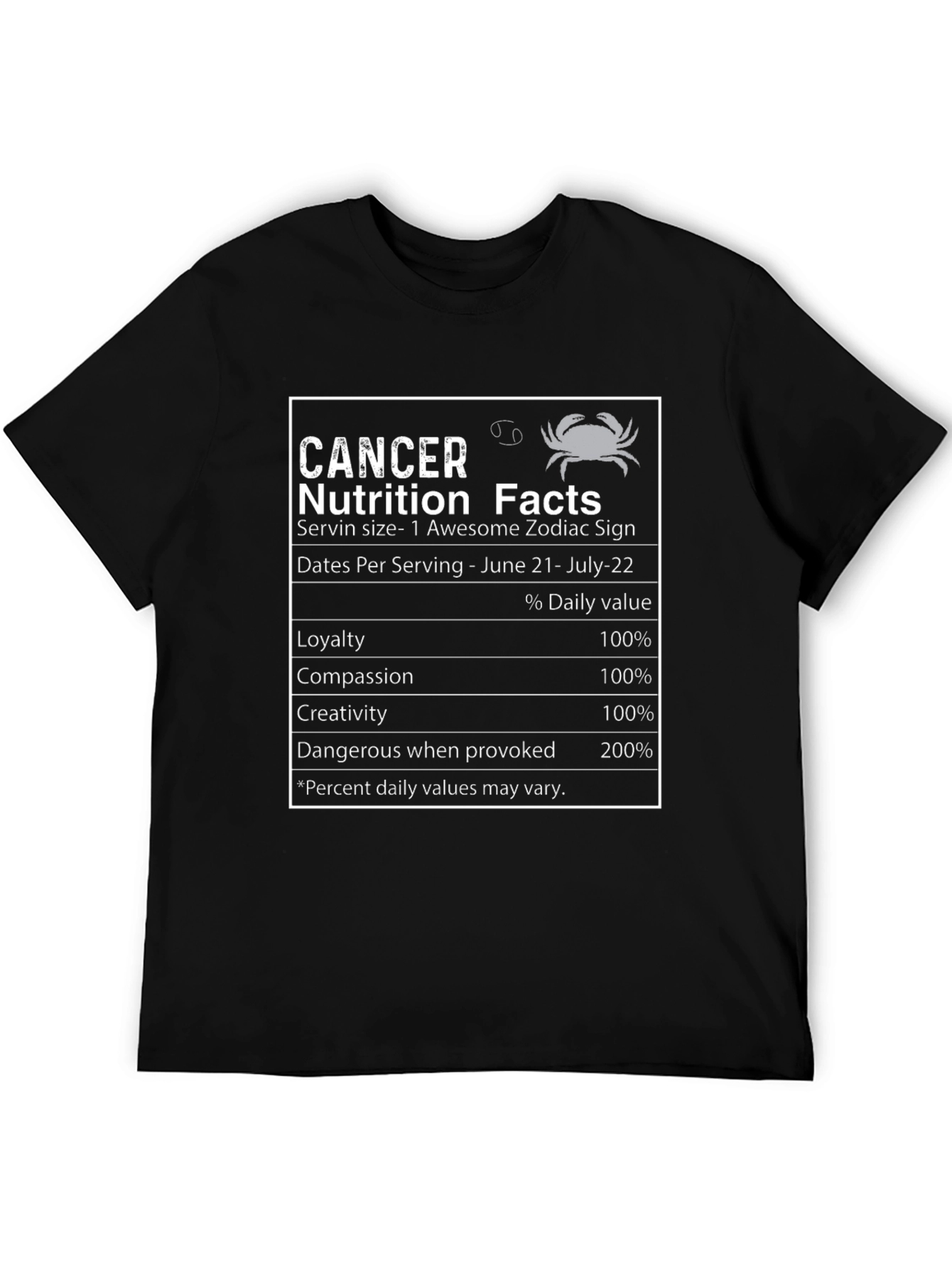 Cancer Zodiac Nutrition Facts T-Shirt
