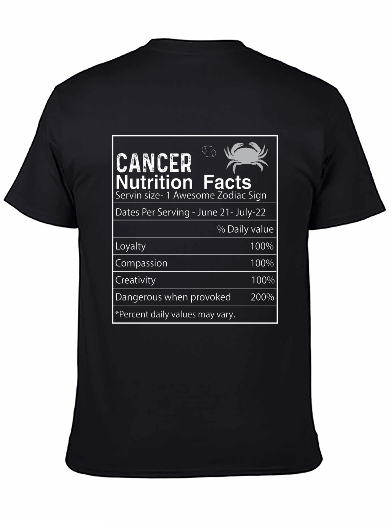 Cancer Zodiac Nutrition Facts T-Shirt