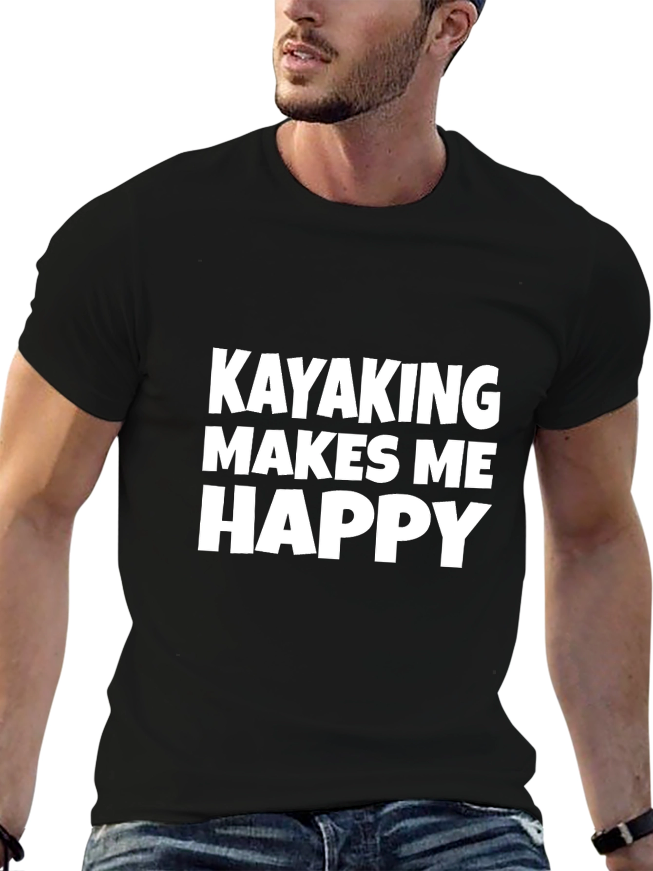 Kayaking Makes Me Happy T-Shirt Black Cotton
