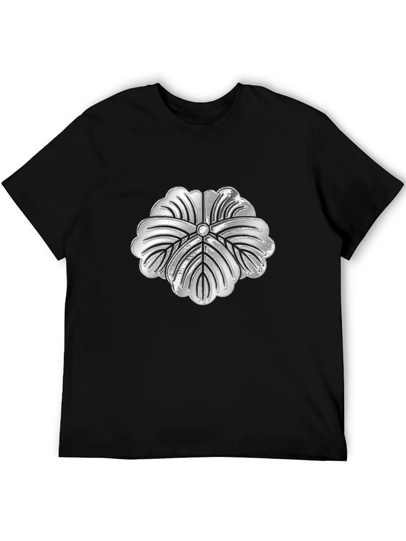 Silver Floral Graphic Print Black T-Shirt