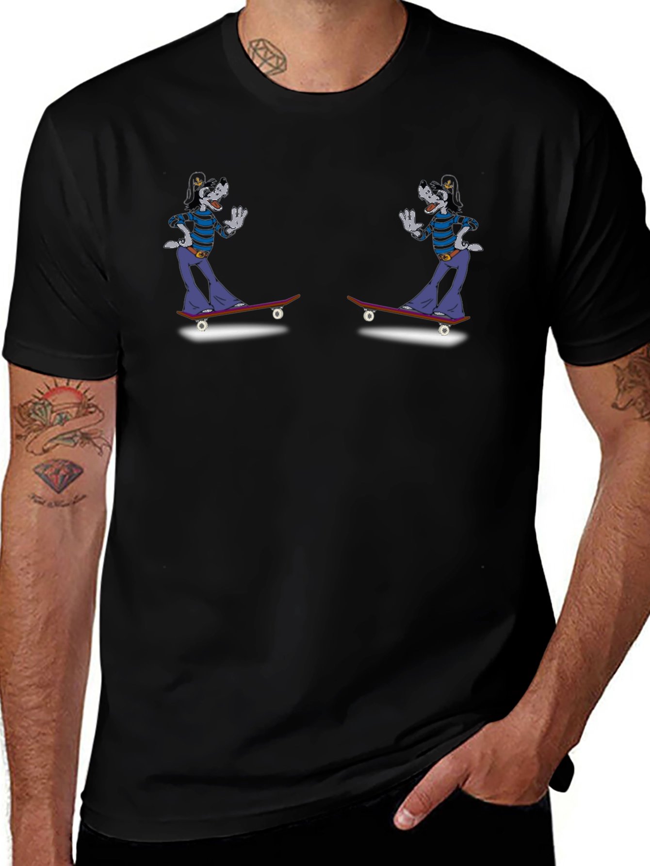Skateboarding Goofy Tee - Black Cotton Graphic T-Shirt