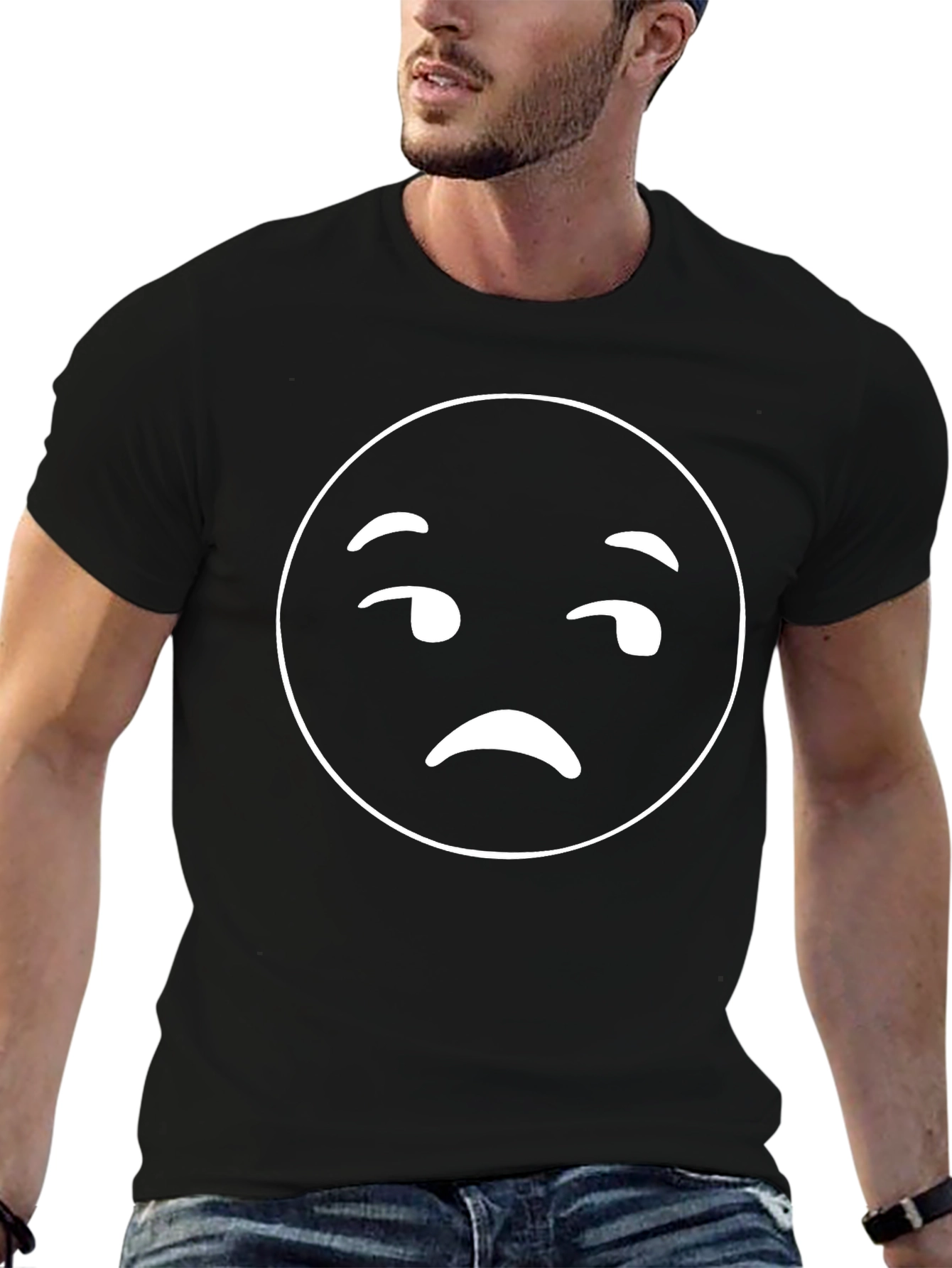 Skeptical Emoji T-Shirt - Black Cotton Tee
