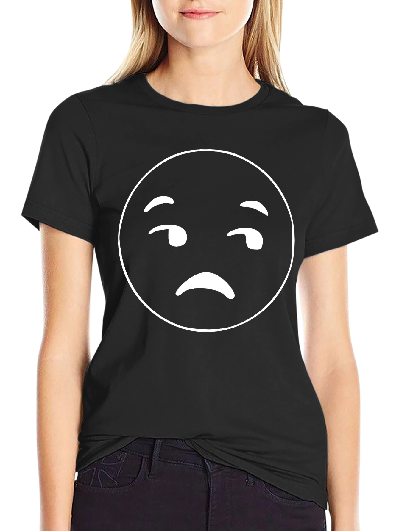 Skeptical Emoji T-Shirt - Black Cotton Tee