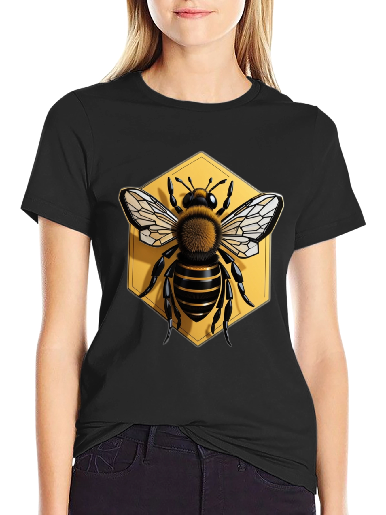 Honeycomb Bee Graphic Tee - Black Cotton Blend