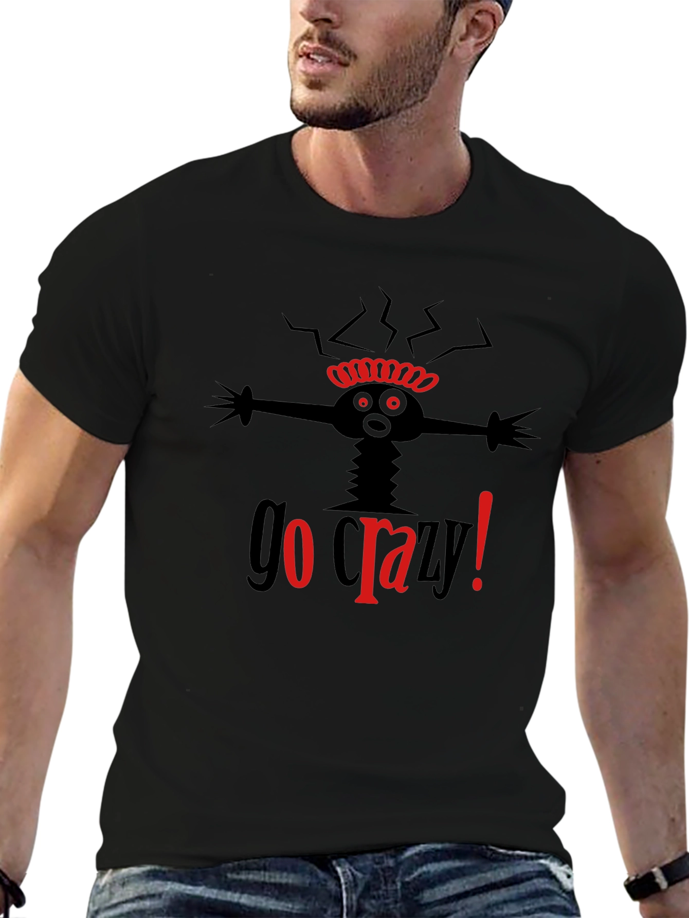 Go Crazy! Black Graphic T-Shirt