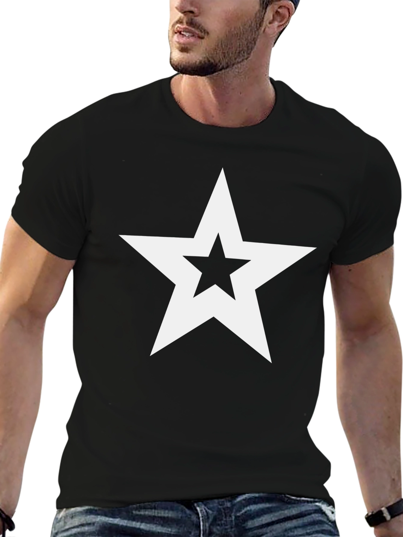 Bold Star Graphic Tee - Classic Black Cotton