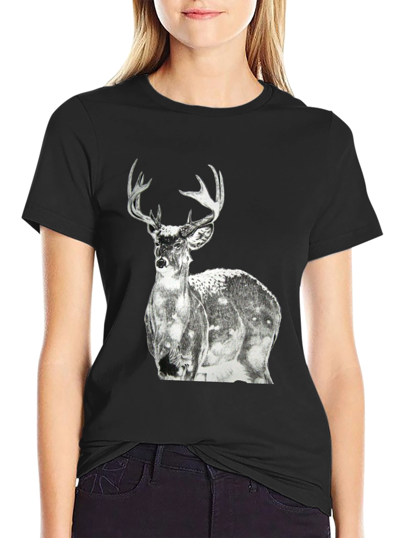 Deer Graphic Print Mens Black T-Shirt