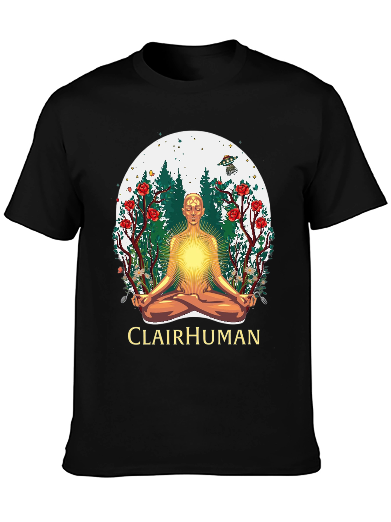 Clairhuman Graphic T-Shirt - Meditating Man UFO