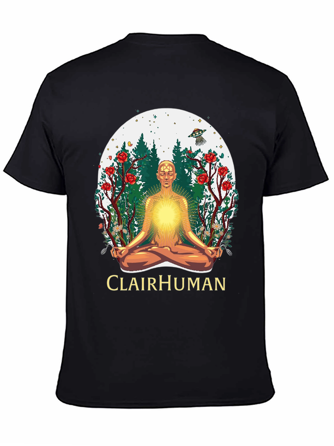 Clairhuman Graphic T-Shirt - Meditating Man UFO