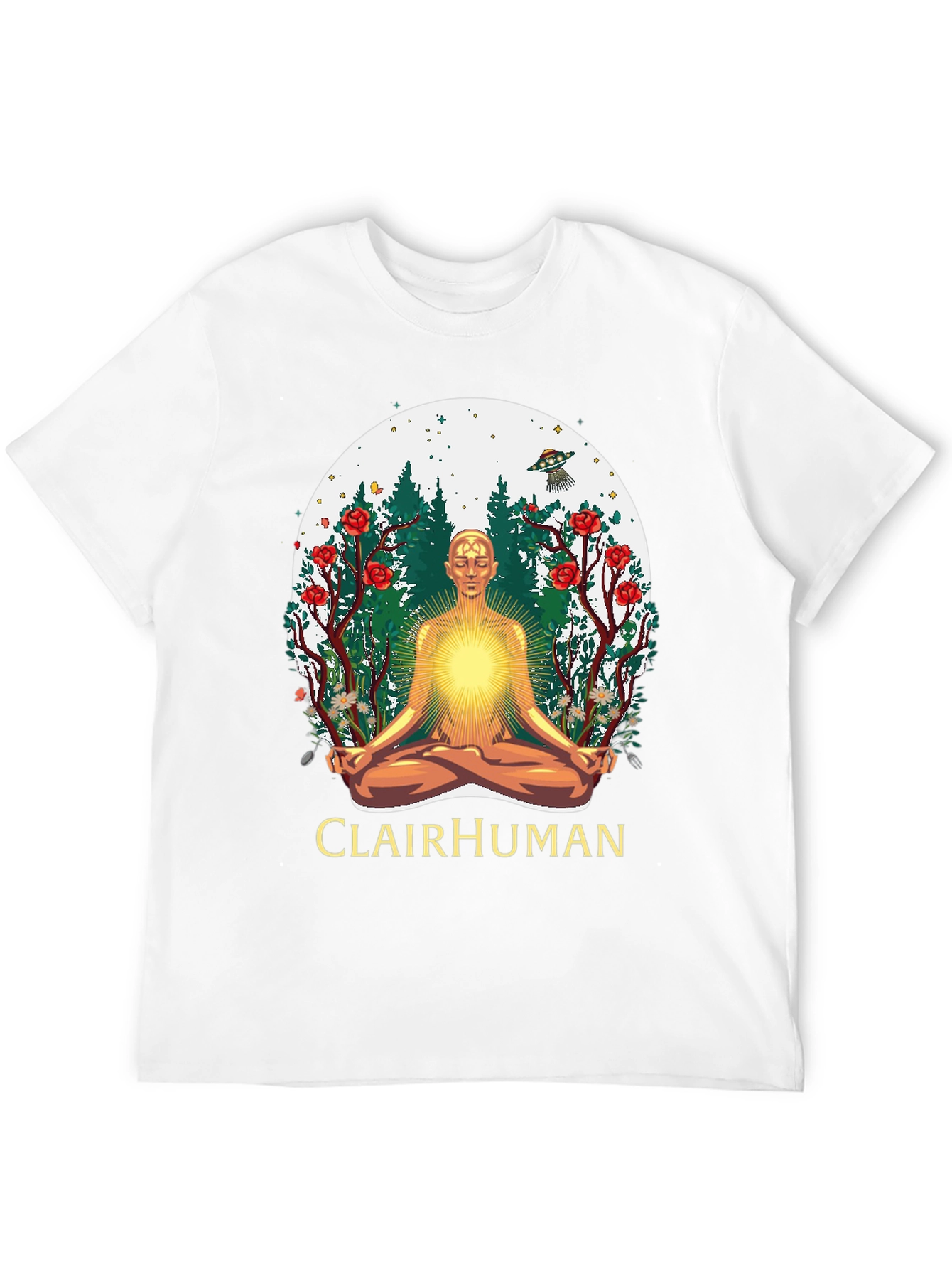 Clairhuman Graphic T-Shirt - Meditating Man UFO