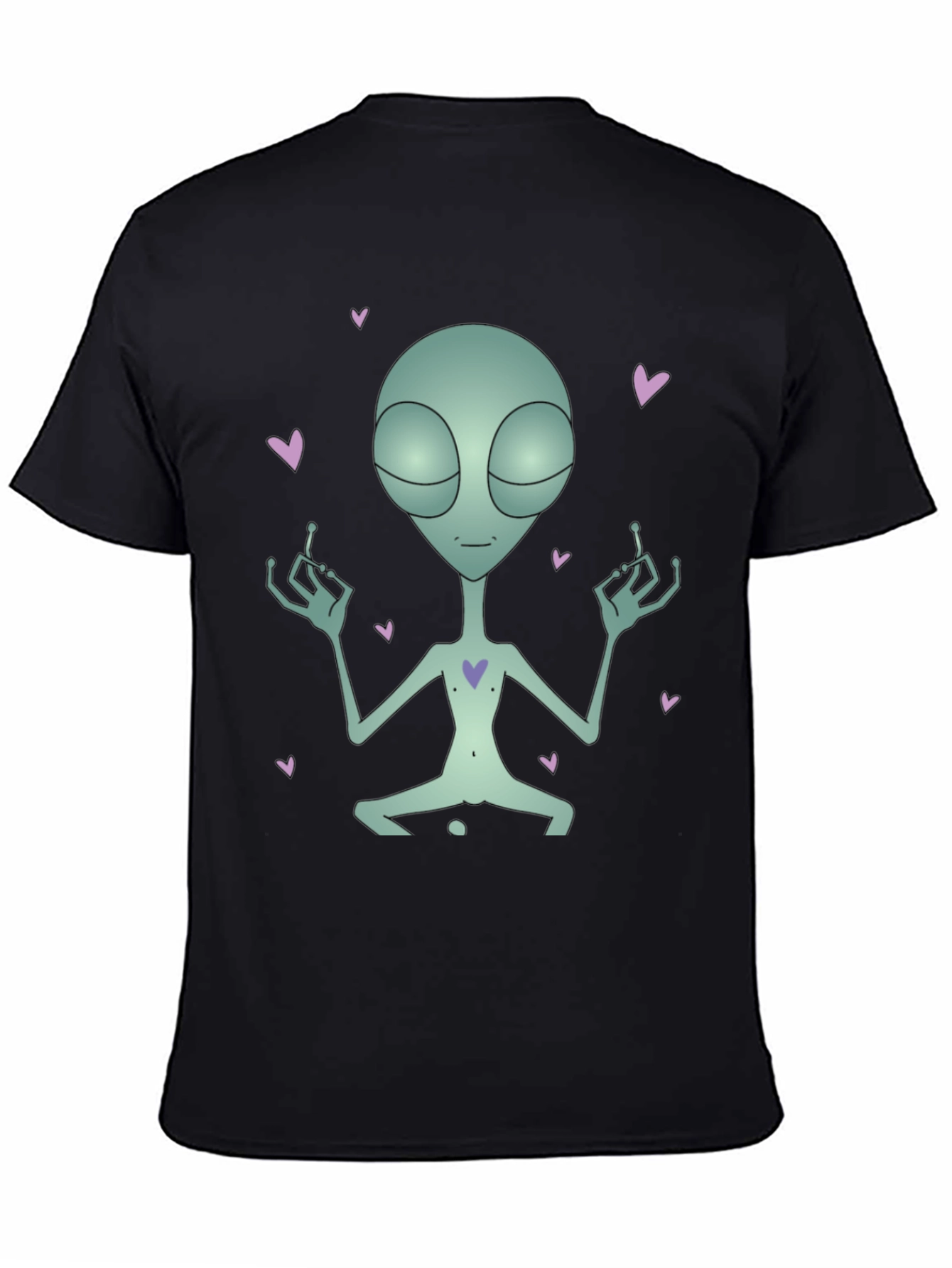 Meditating Alien Heart Black T-Shirt