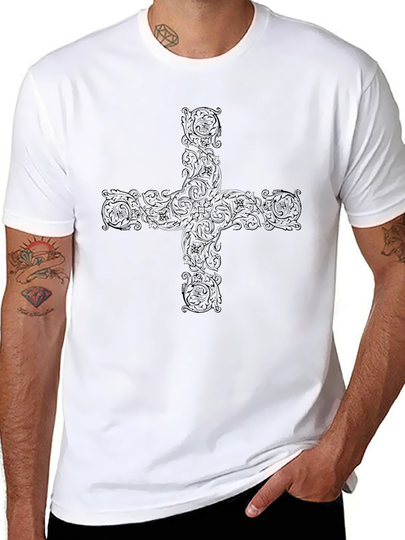 Ornate Cross Graphic Black T-Shirt