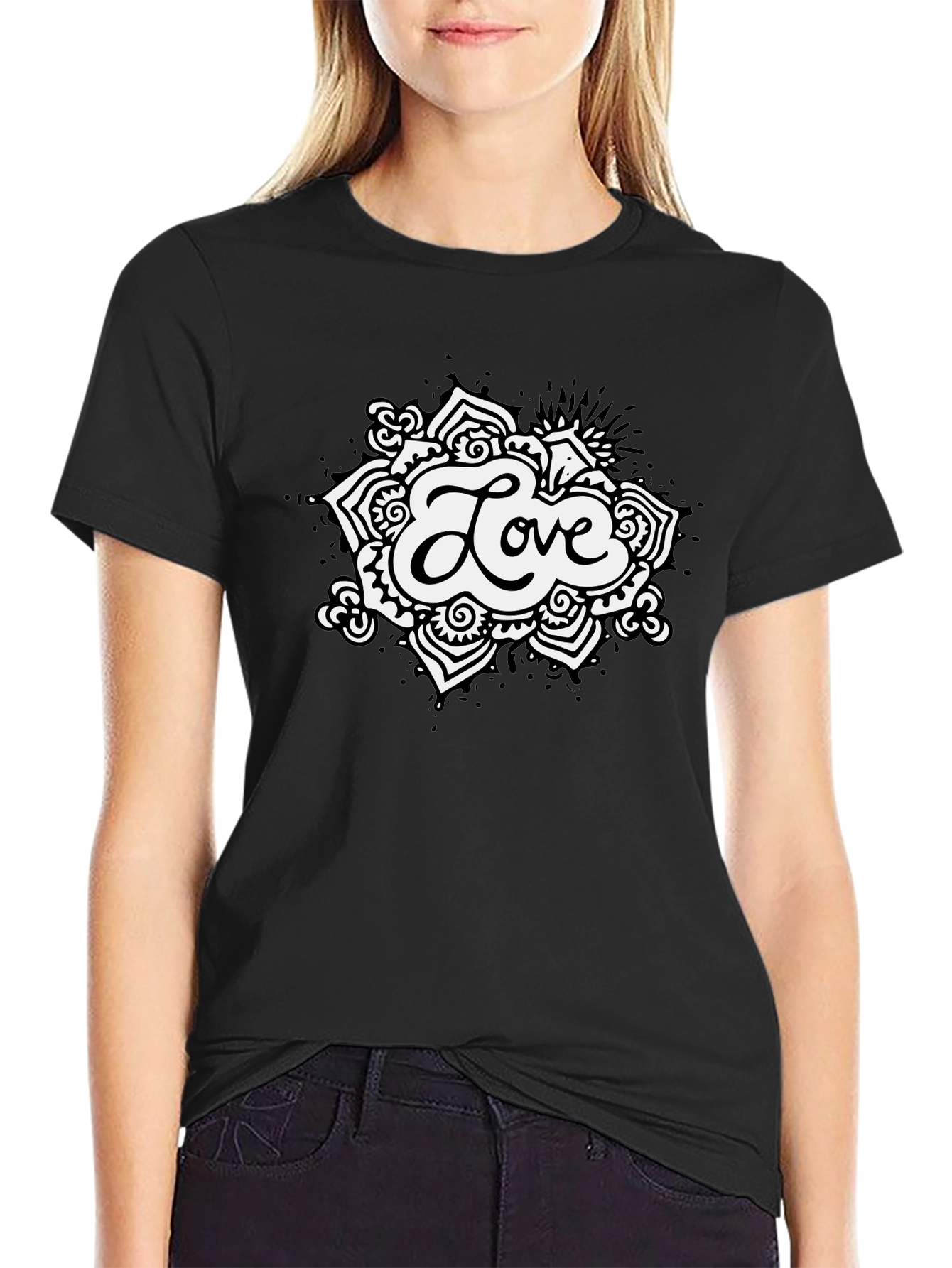 Love Mandala Graphic Black T-Shirt