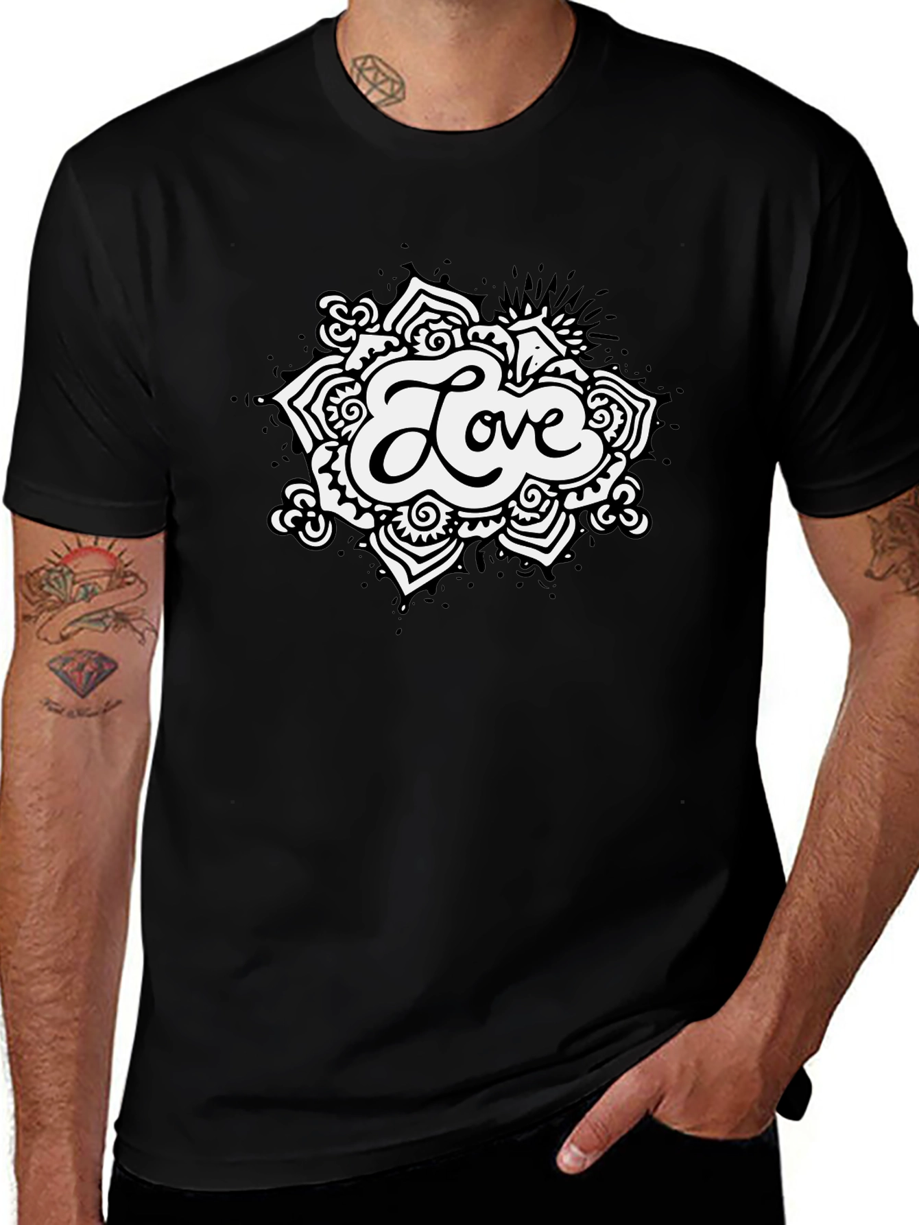 Love Mandala Graphic Black T-Shirt