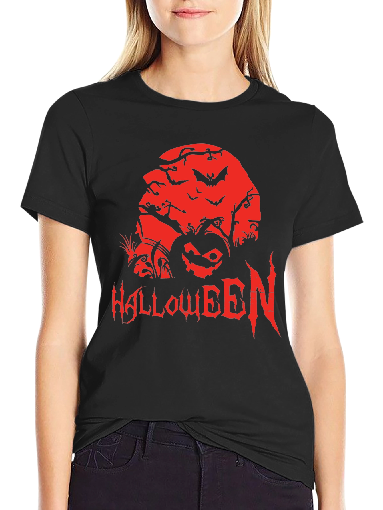Halloween Graphic Tee - Spooky Pumpkin Design