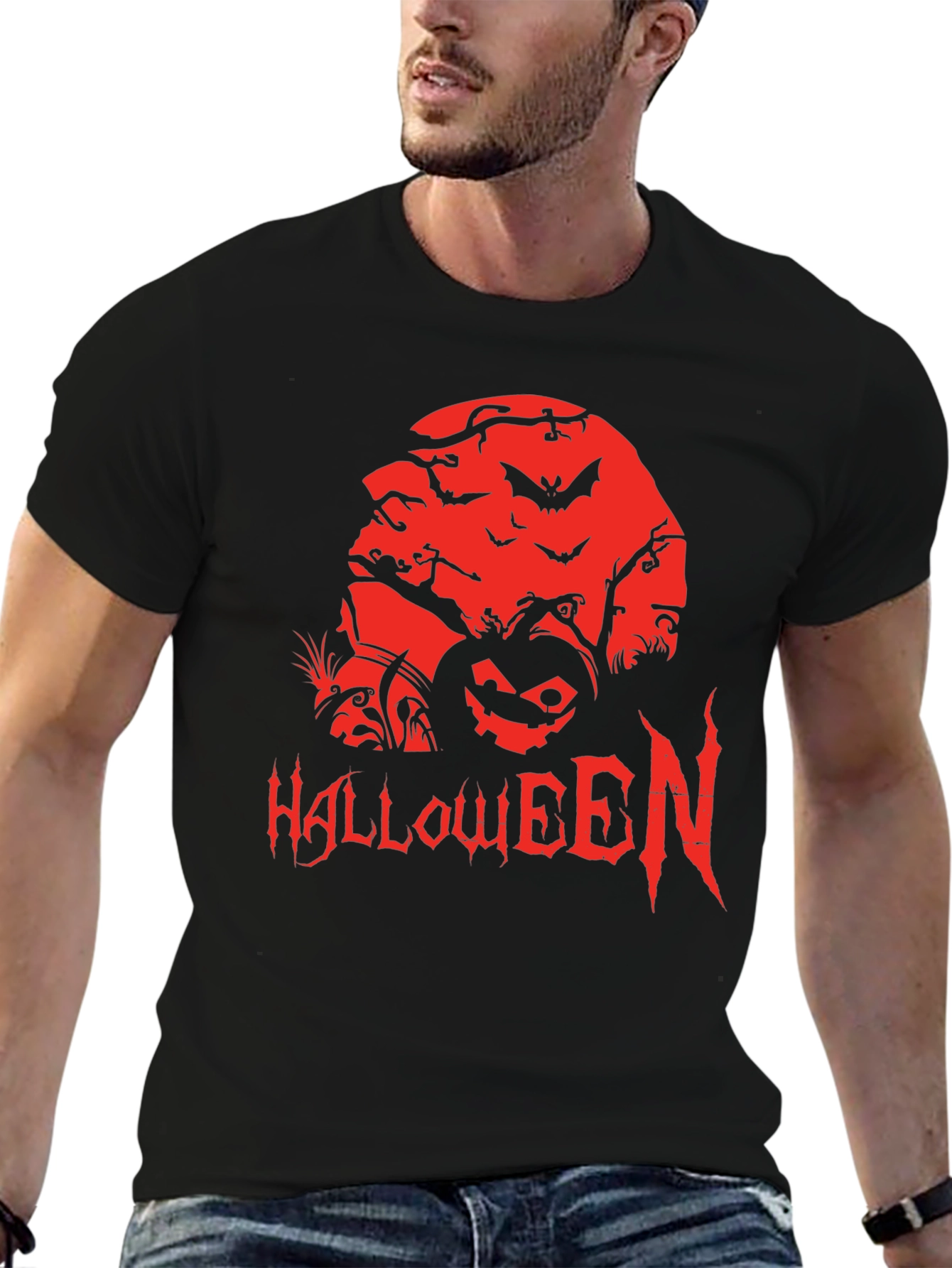 Halloween Graphic Tee - Spooky Pumpkin Design