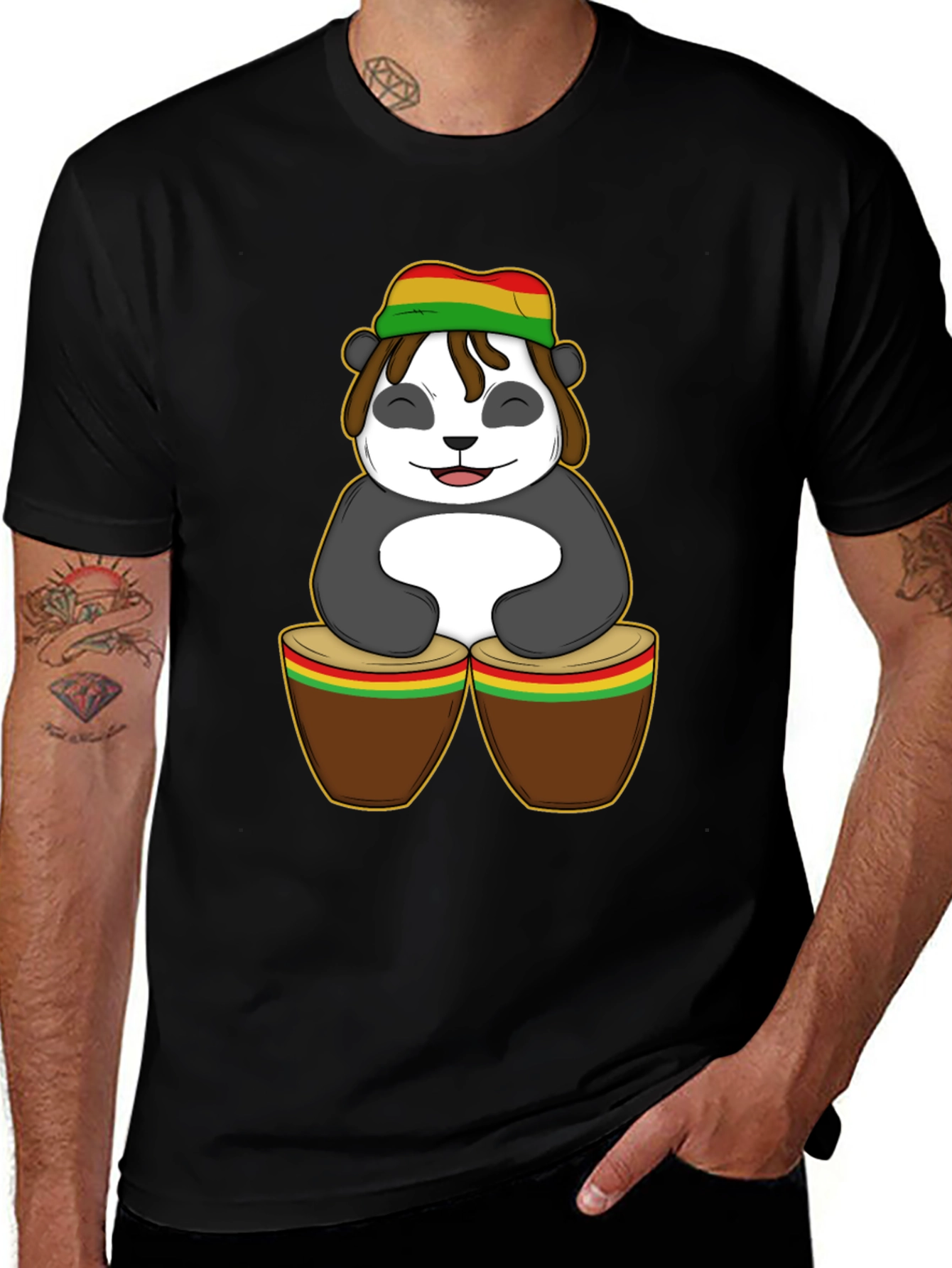 Rasta Panda Bongo Drums Graphic T-Shirt