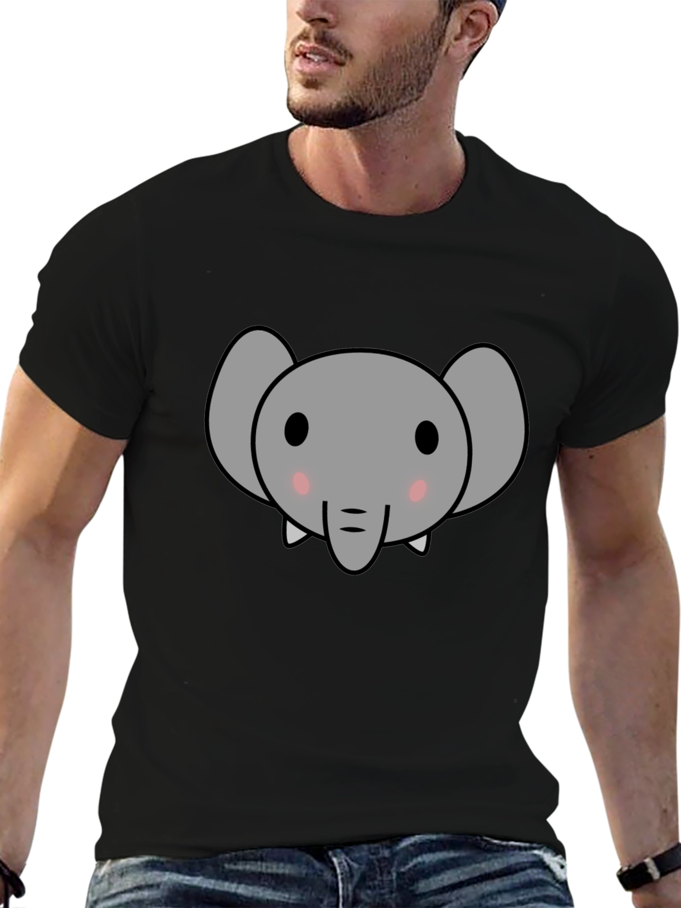Cute Elephant Graphic Tee - Black Cotton T-Shirt