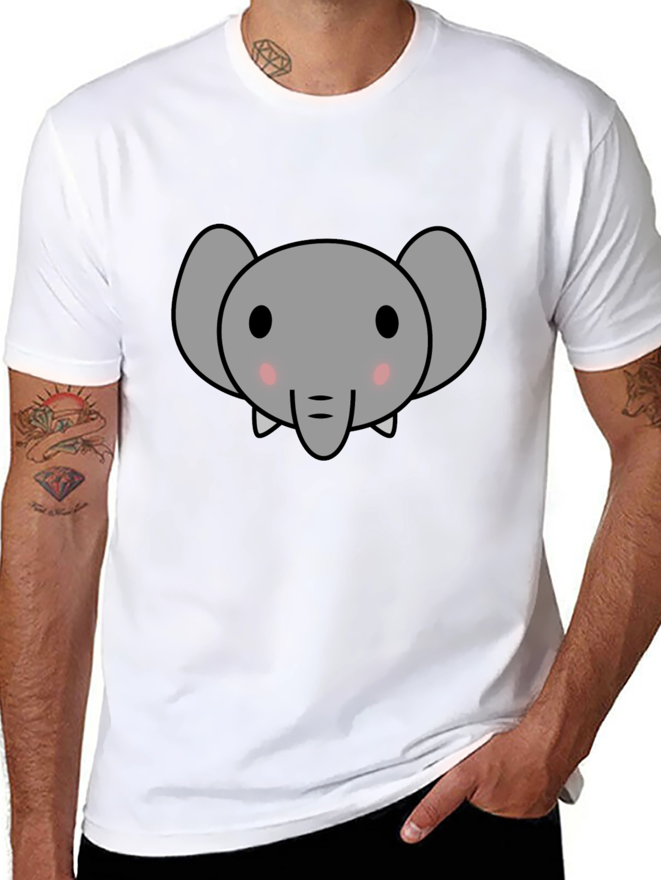 Cute Elephant Graphic Tee - Black Cotton T-Shirt