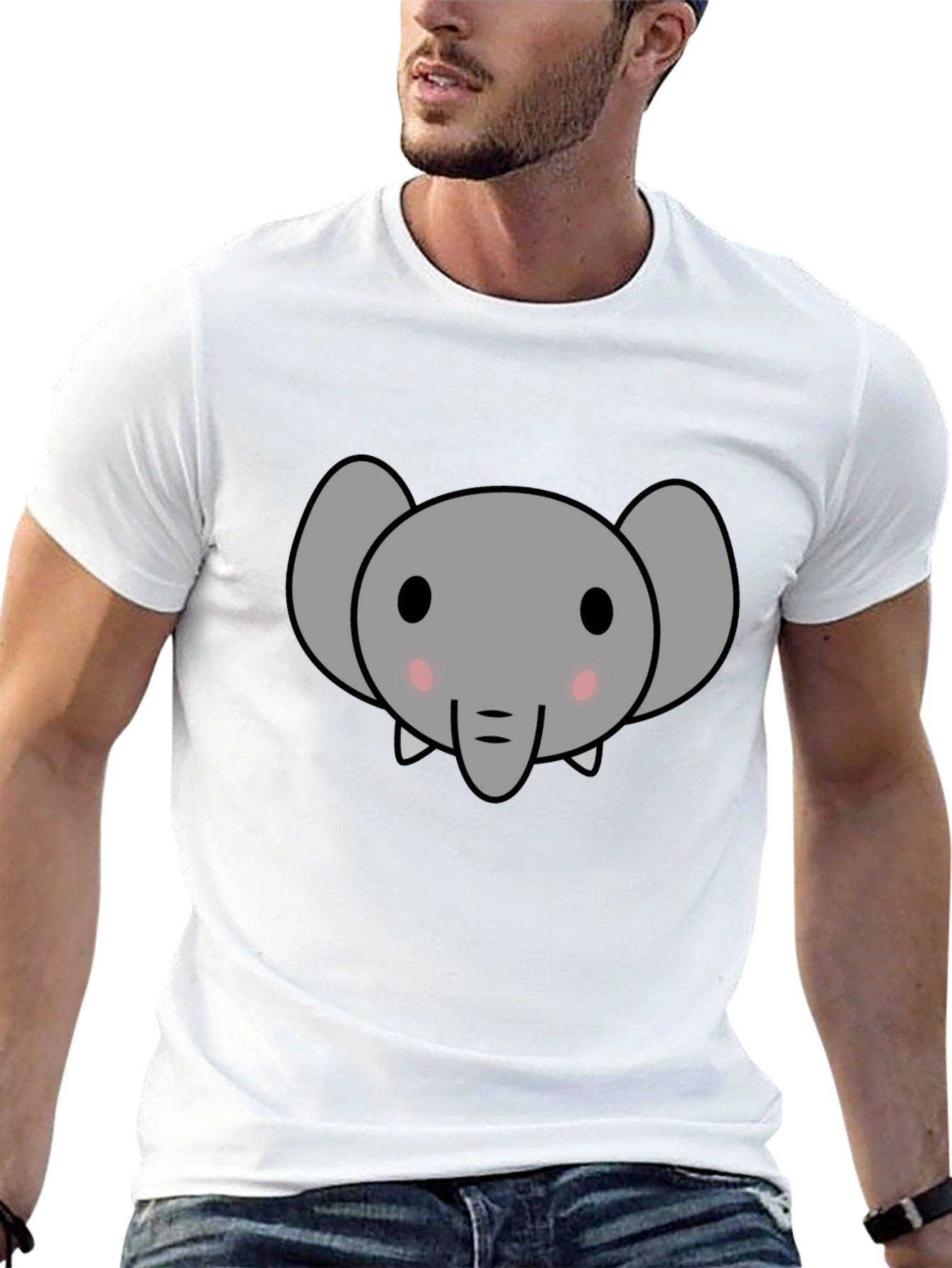Cute Elephant Graphic Tee - Black Cotton T-Shirt