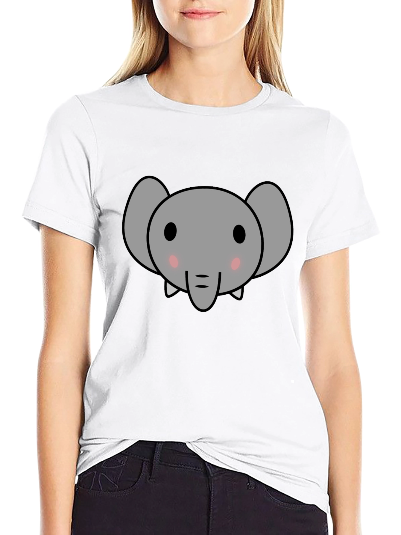 Cute Elephant Graphic Tee - Black Cotton T-Shirt