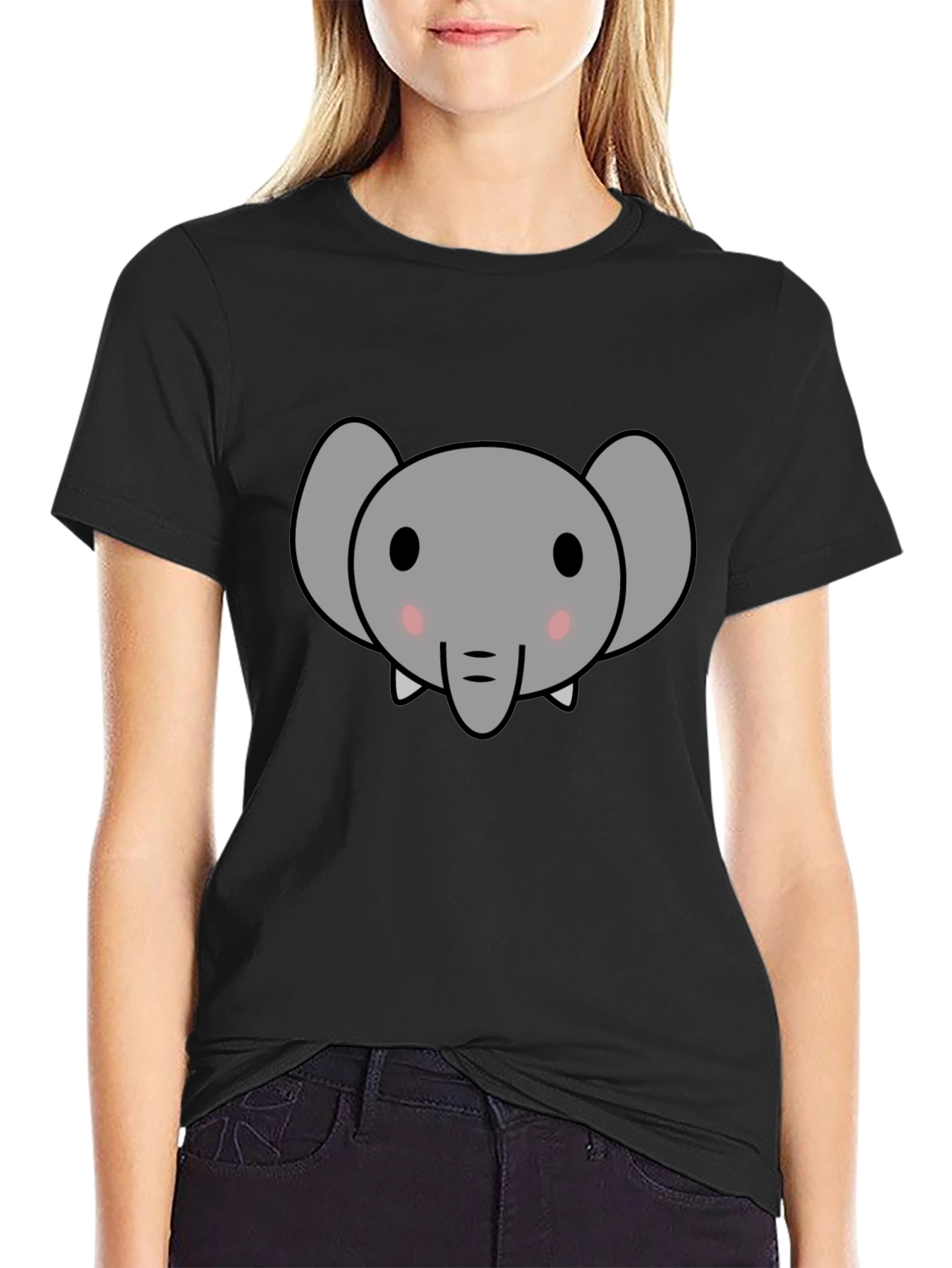 Cute Elephant Graphic Tee - Black Cotton T-Shirt
