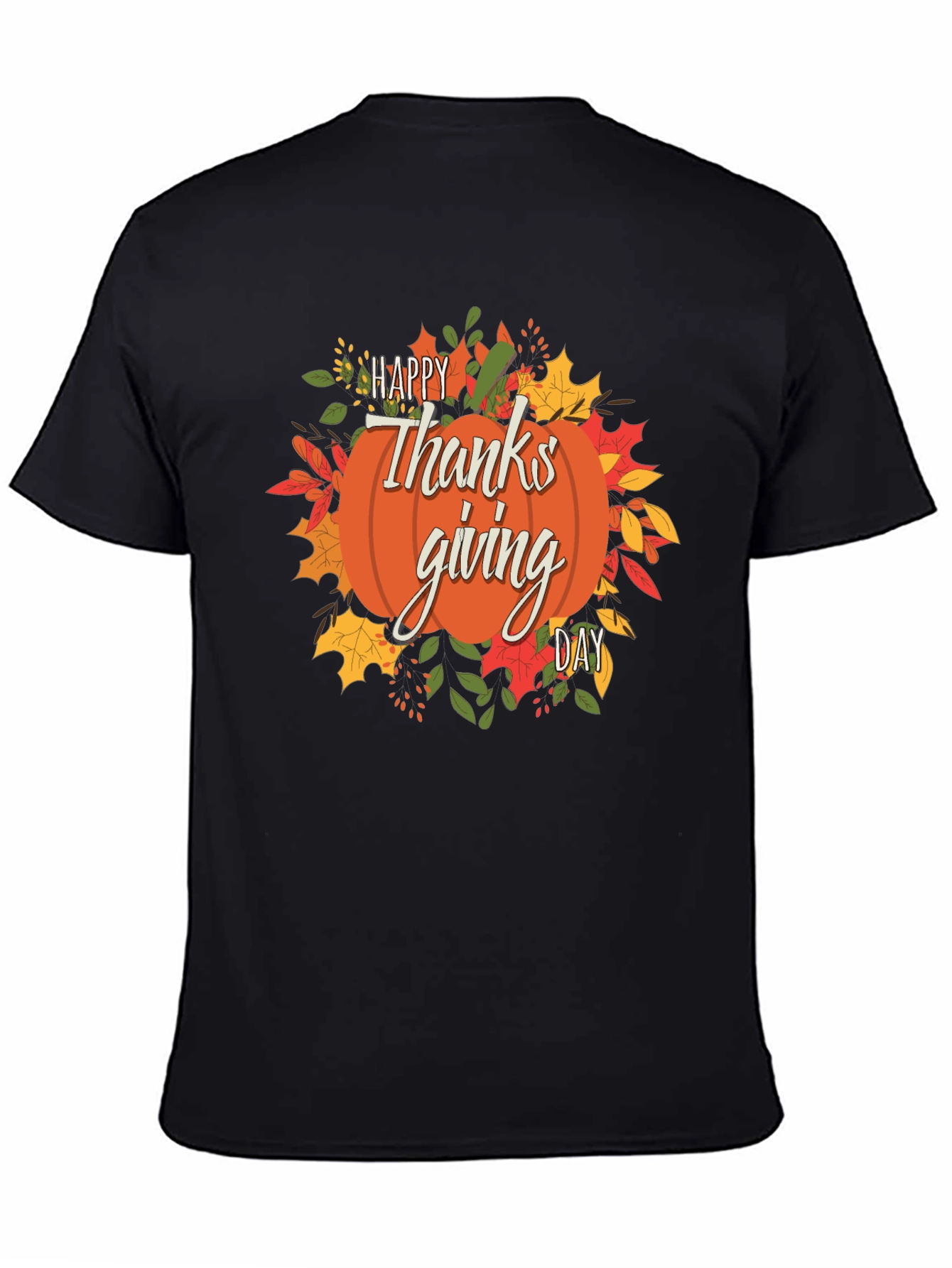 Happy Thanksgiving Day Pumpkin Graphic Tee - Black