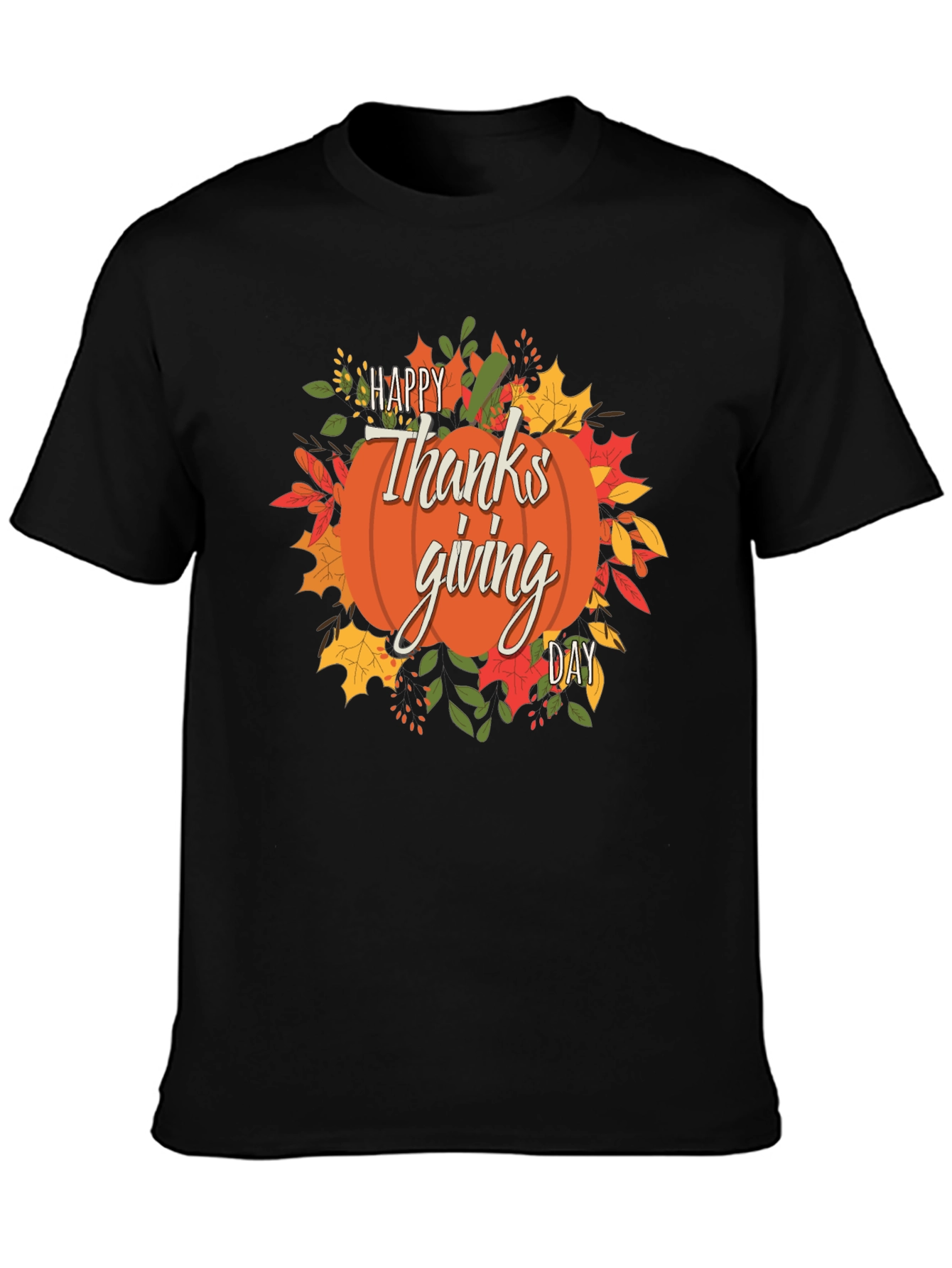 Happy Thanksgiving Day Pumpkin Graphic Tee - Black