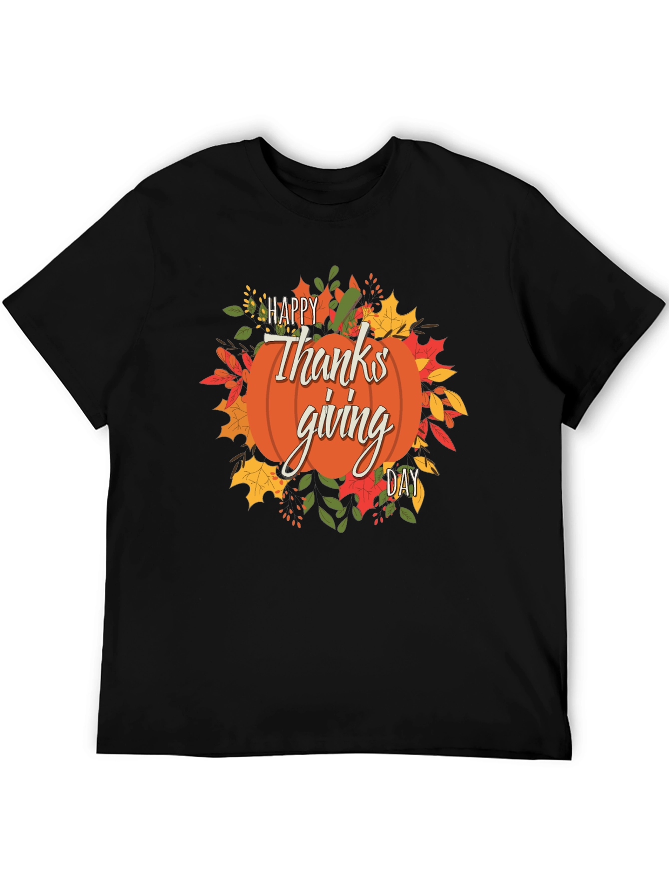 Happy Thanksgiving Day Pumpkin Graphic Tee - Black