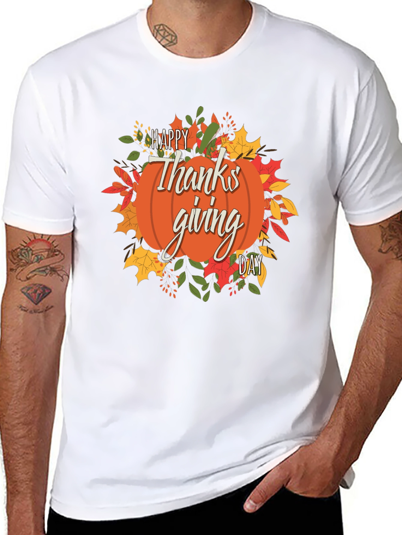 Happy Thanksgiving Day Pumpkin Graphic Tee - Black
