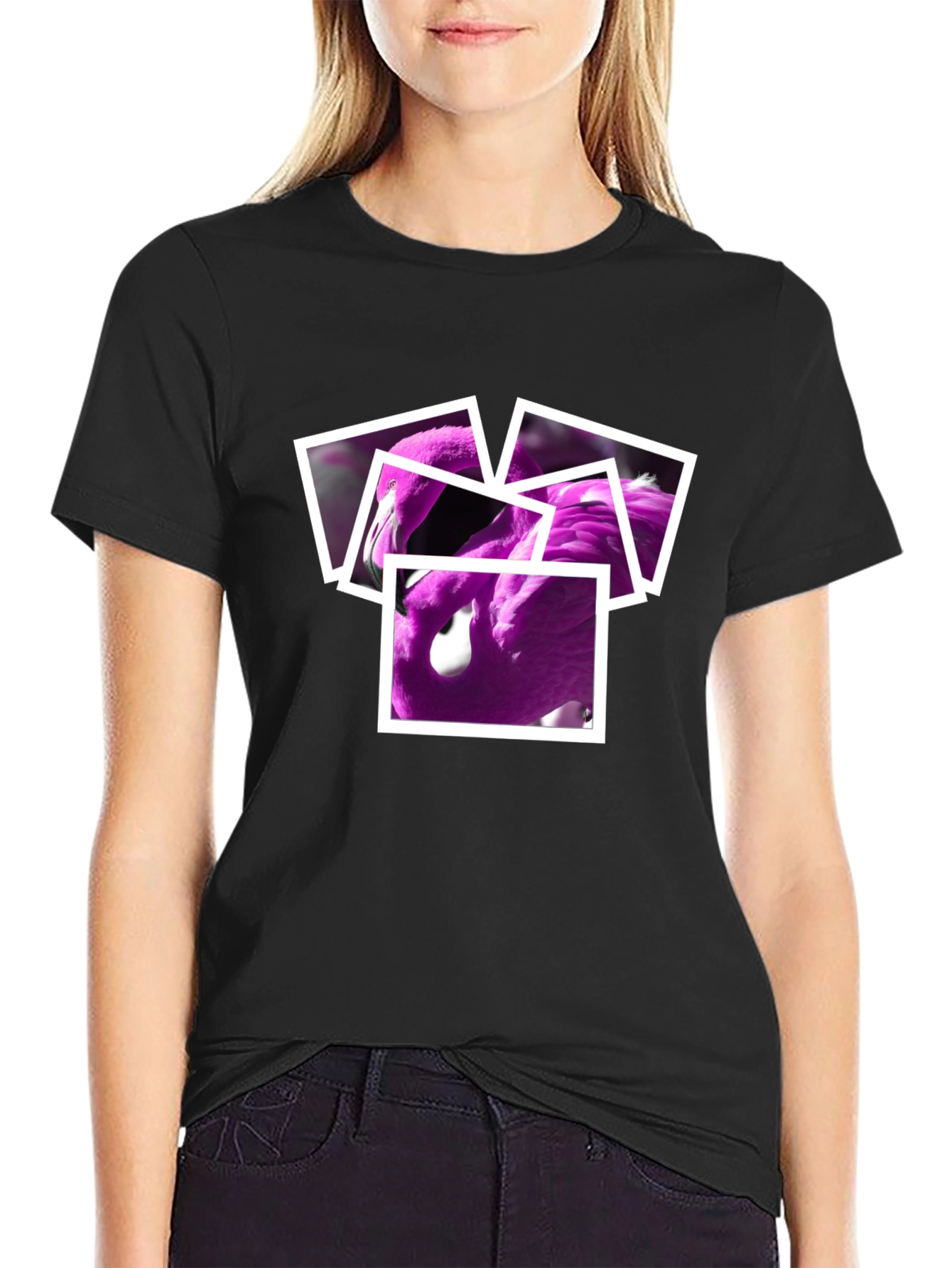 Flamingo Photo Collage Black T-Shirt