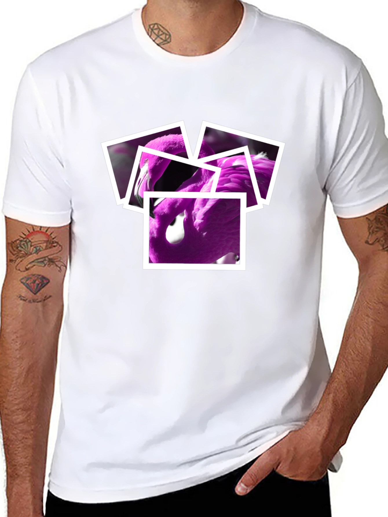 Flamingo Photo Collage Black T-Shirt