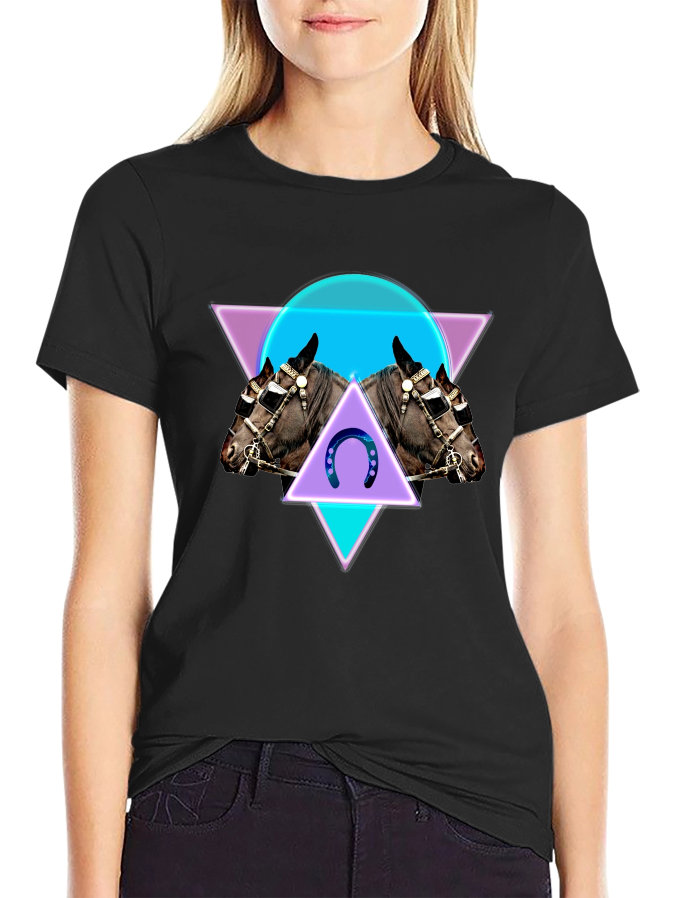 Geometric Horse Graphic Tee - Black